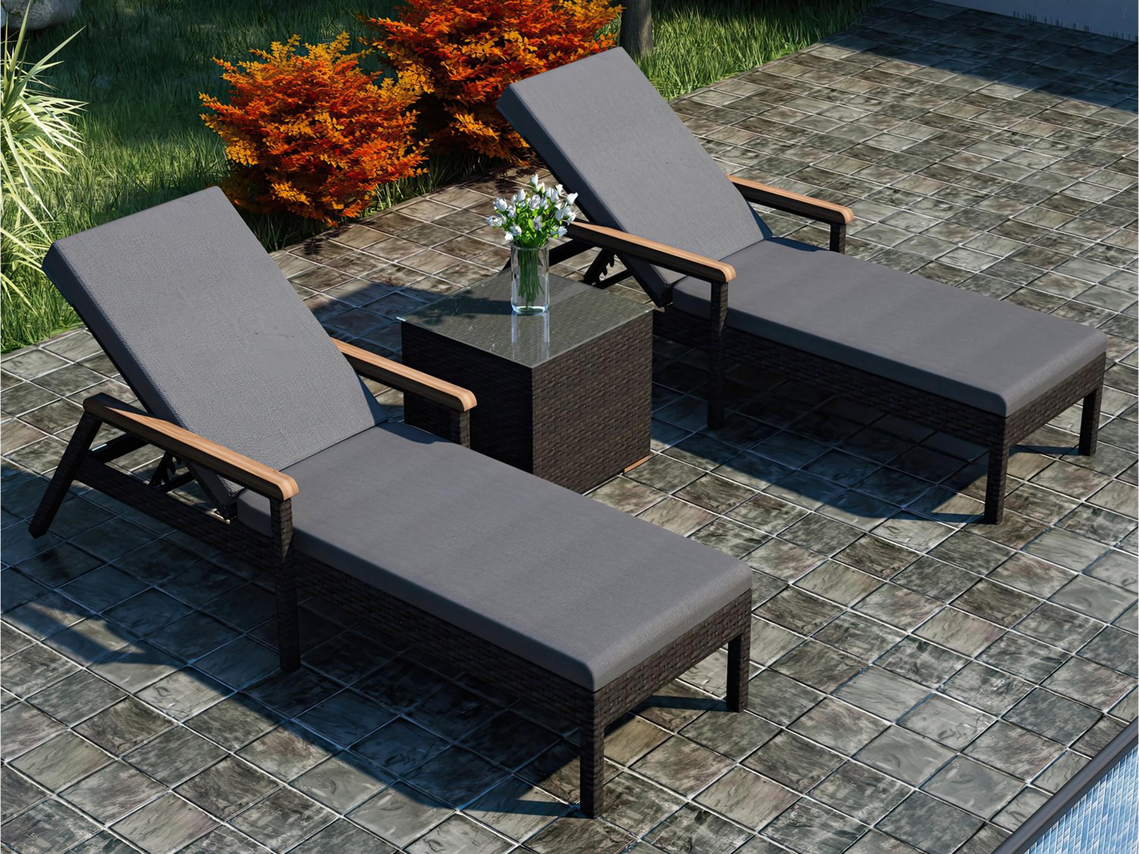 Harmonia Living Arden HDPE Wicker 3 Piece Reclining Chaise Outdoor Patio Lounge Set