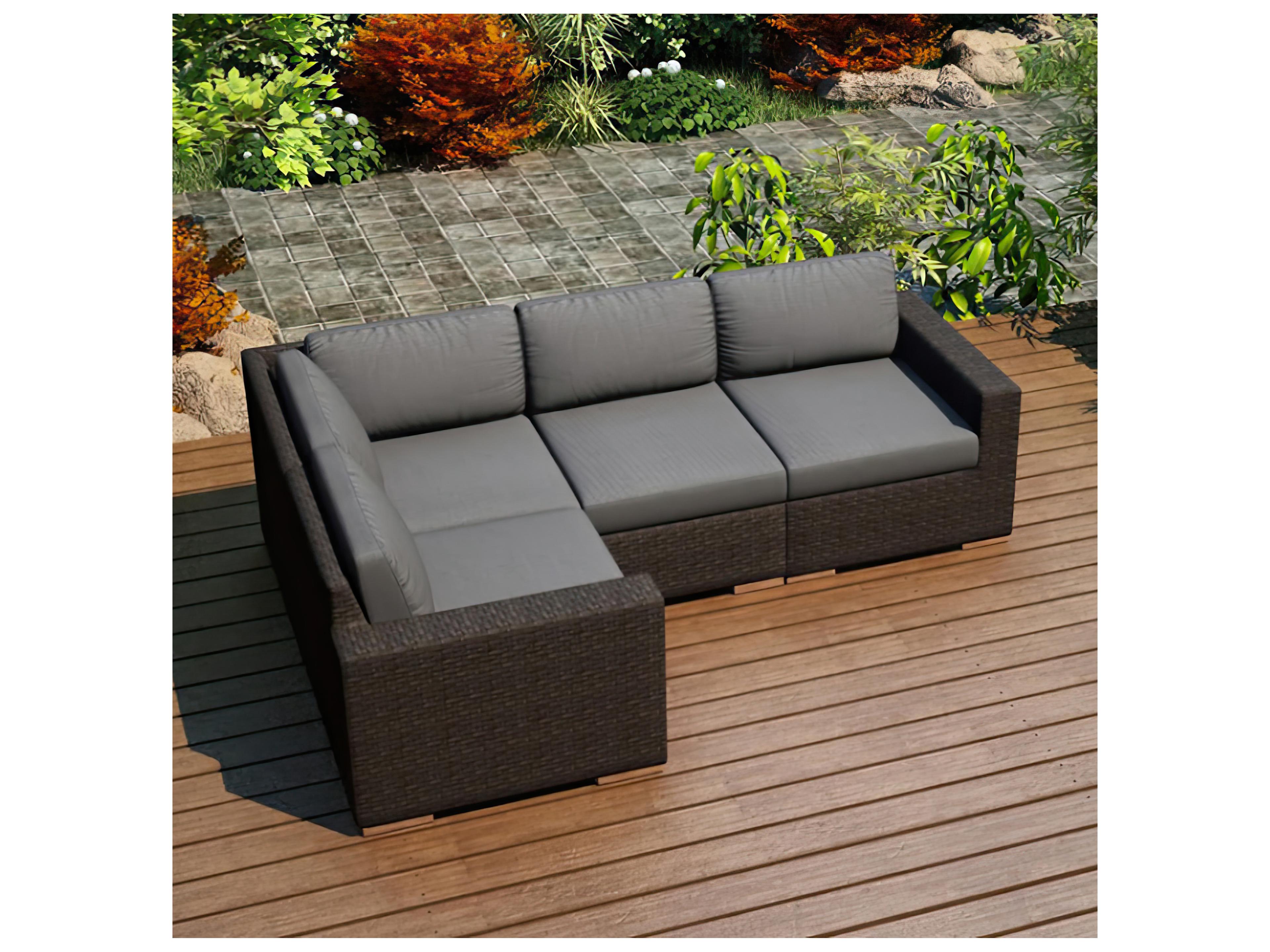 Harmonia Living Arden HDPE Wicker 4 Piece Sectional Outdoor Patio Lounge Set
