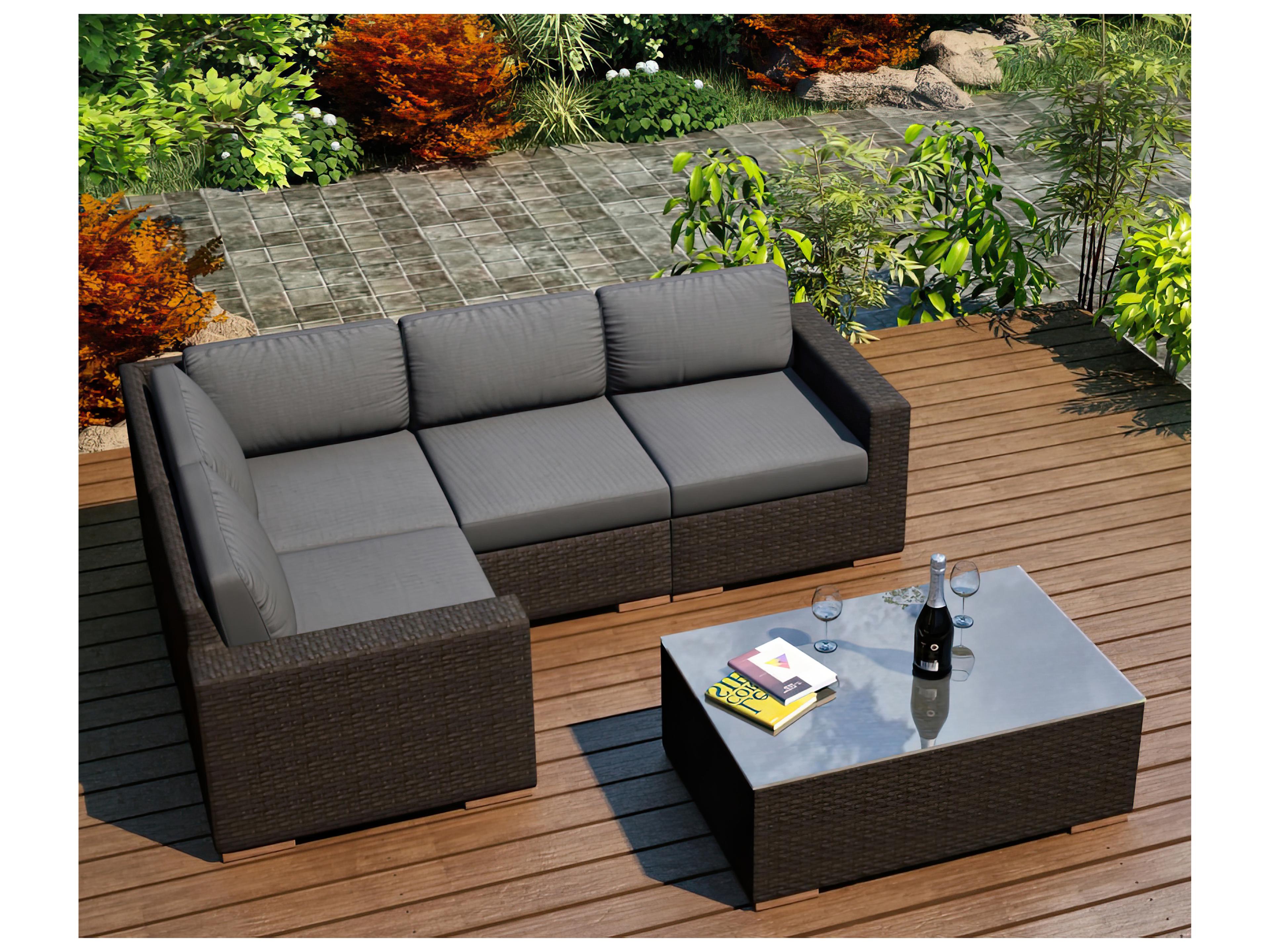 Harmonia Living Arden Wicker 5 Piece Sectional Outdoor Patio Lounge Set