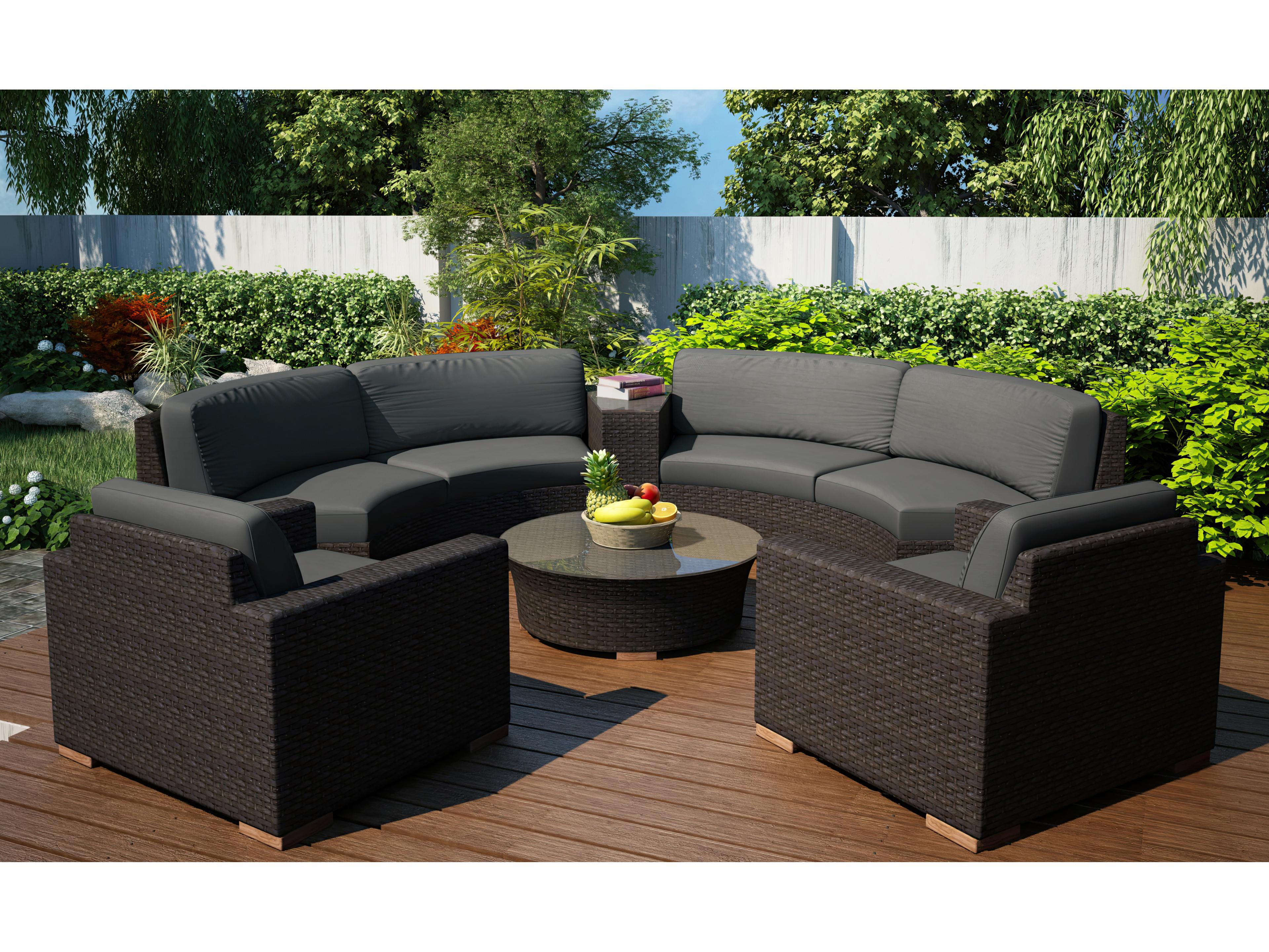 Harmonia Living Arden Wicker 6 Piece Curve Sectional Outdoor Lounge Set