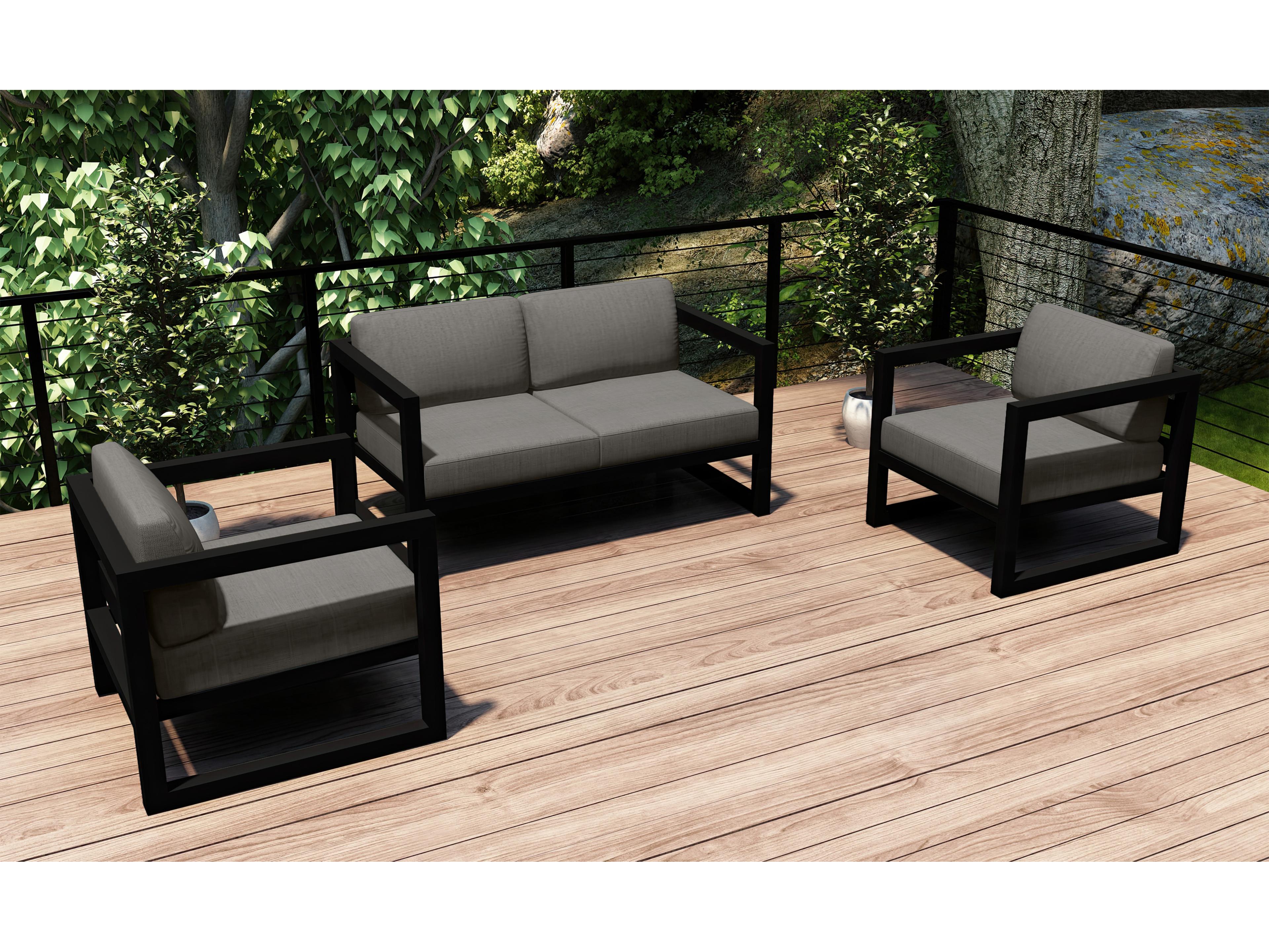 Avion Aluminum Black 3 Piece Loveseat Outdoor Patio Lounge Set
