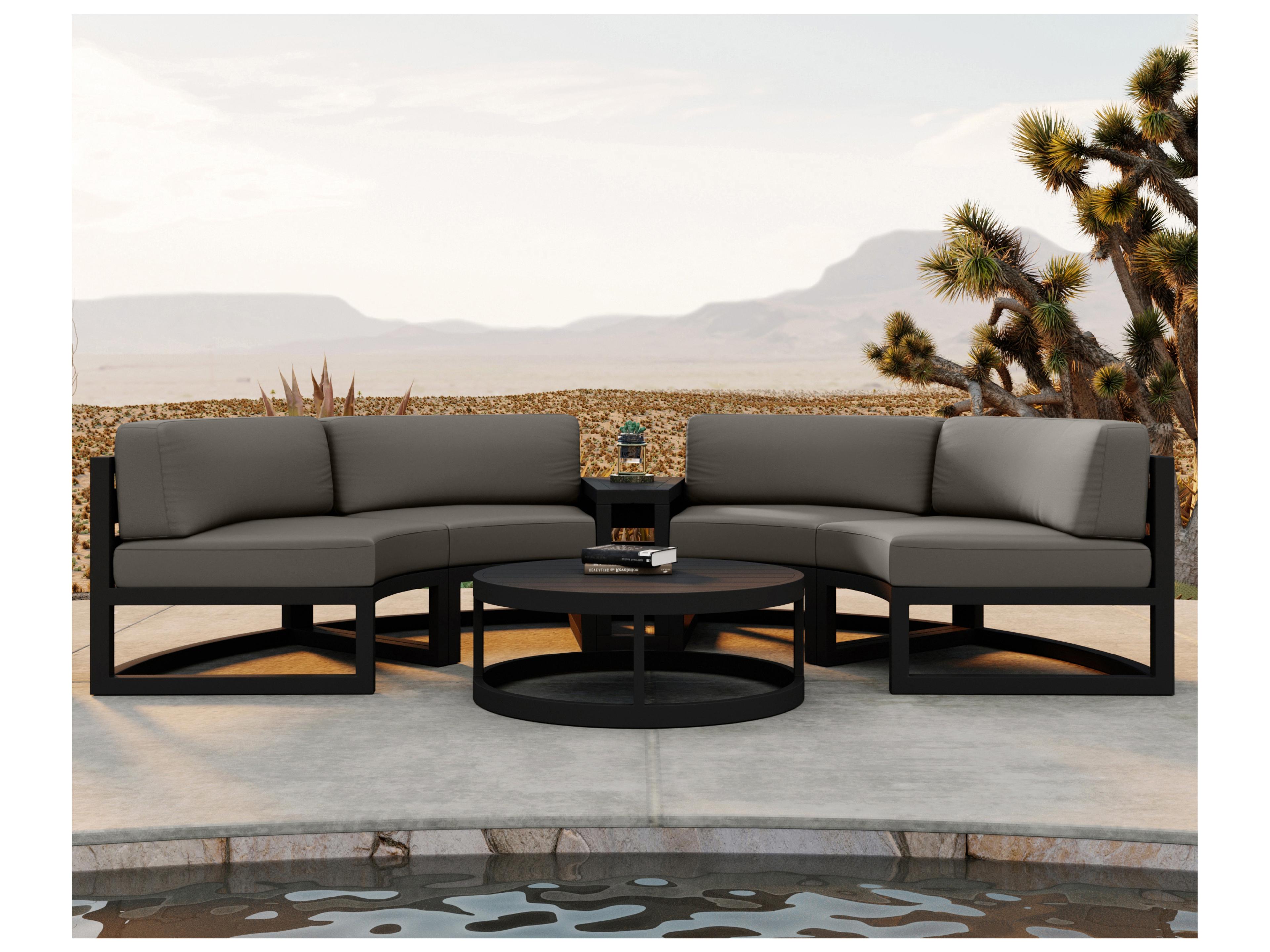 Harmonia Living Avion Aluminum Black 4 Piece Curve Sectional Outdoor Patio Lounge Set