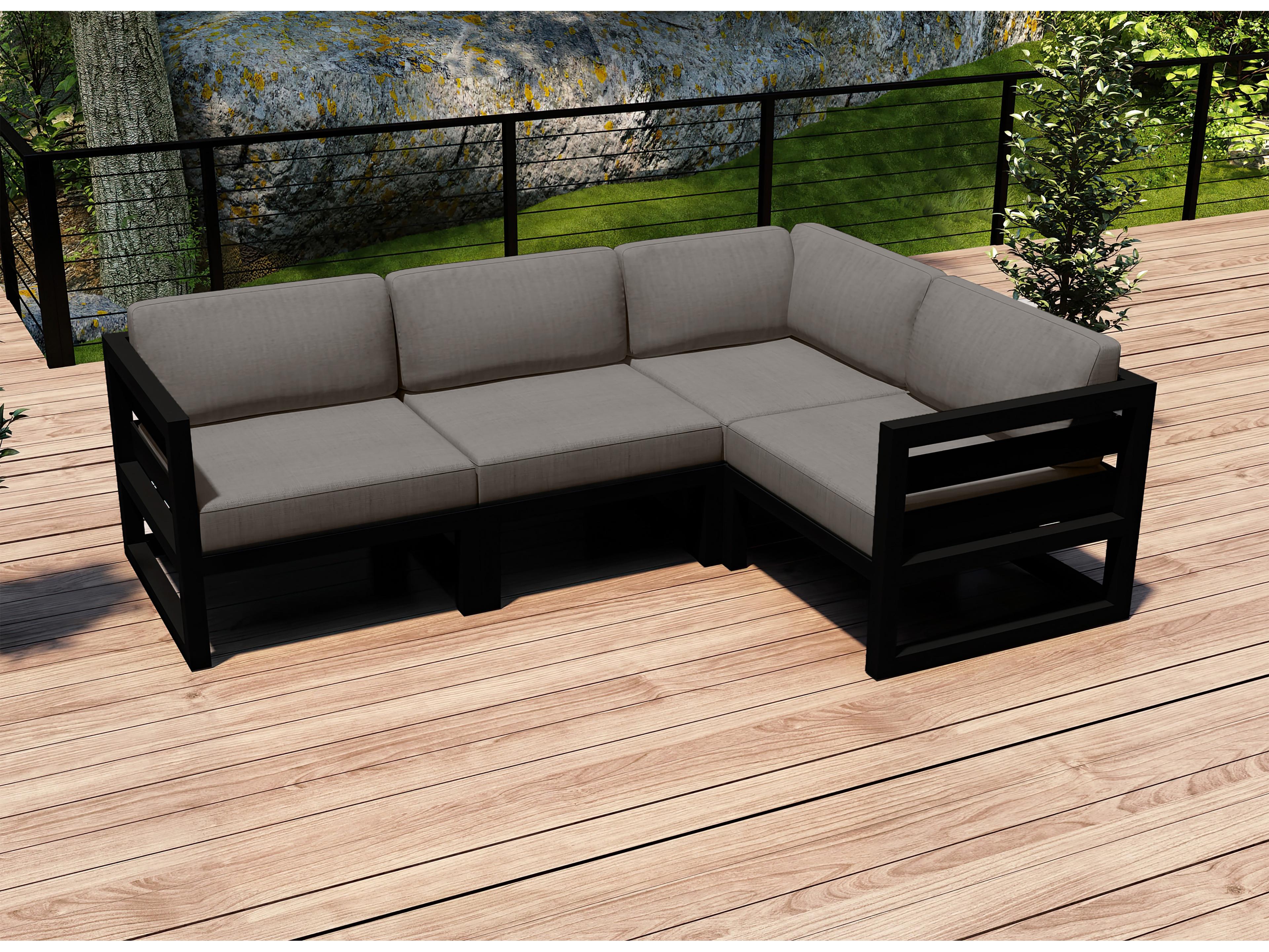 Harmonia Living Avion Aluminum Black 4 Piece Sectional Patio Lounge Set