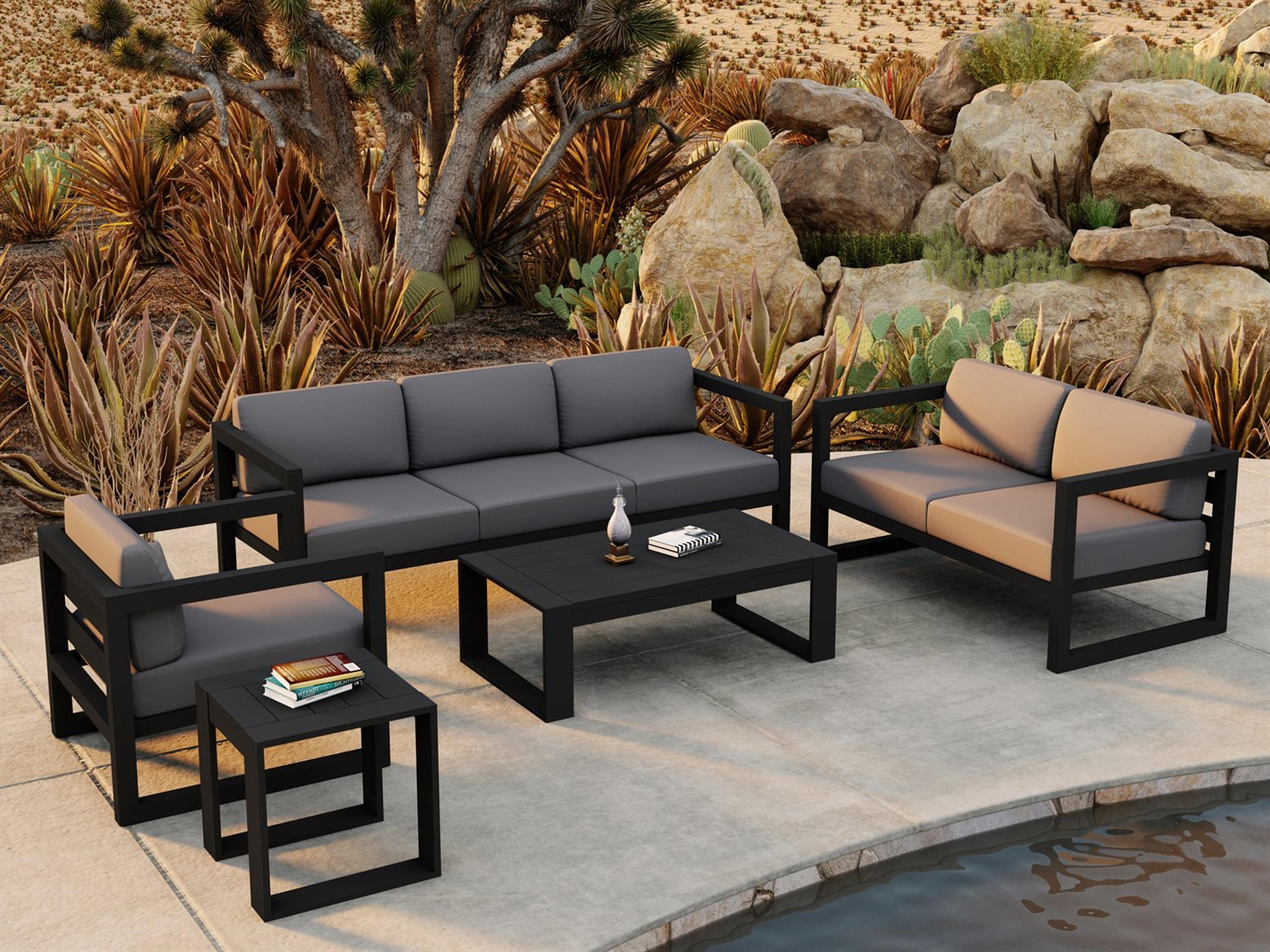 Harmonia Living Avion Aluminum Black 5 Piece Sofa Patio Lounge Set