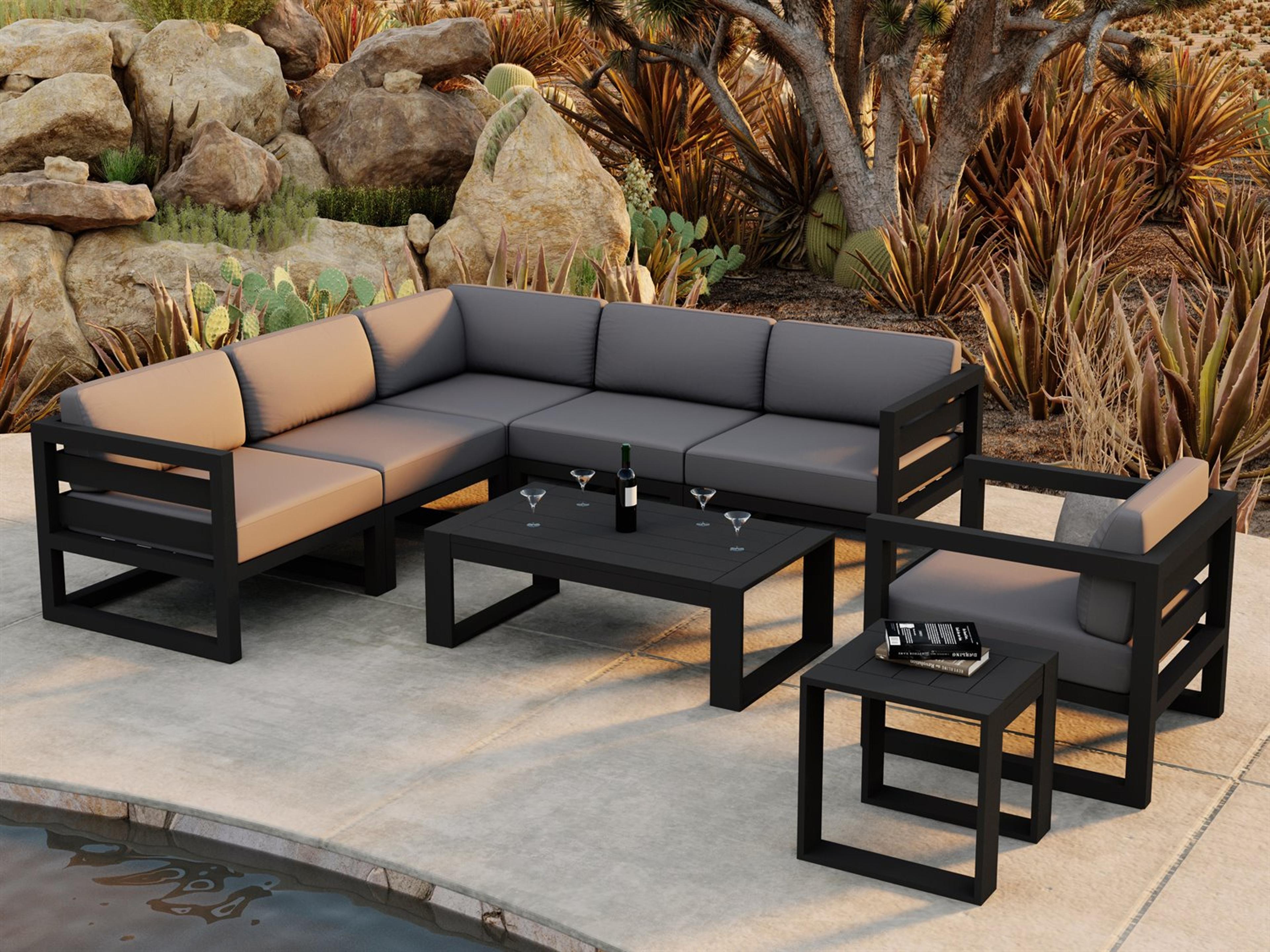 Harmonia Living Avion Aluminum Black 8 Piece Sectional Patio Lounge Set
