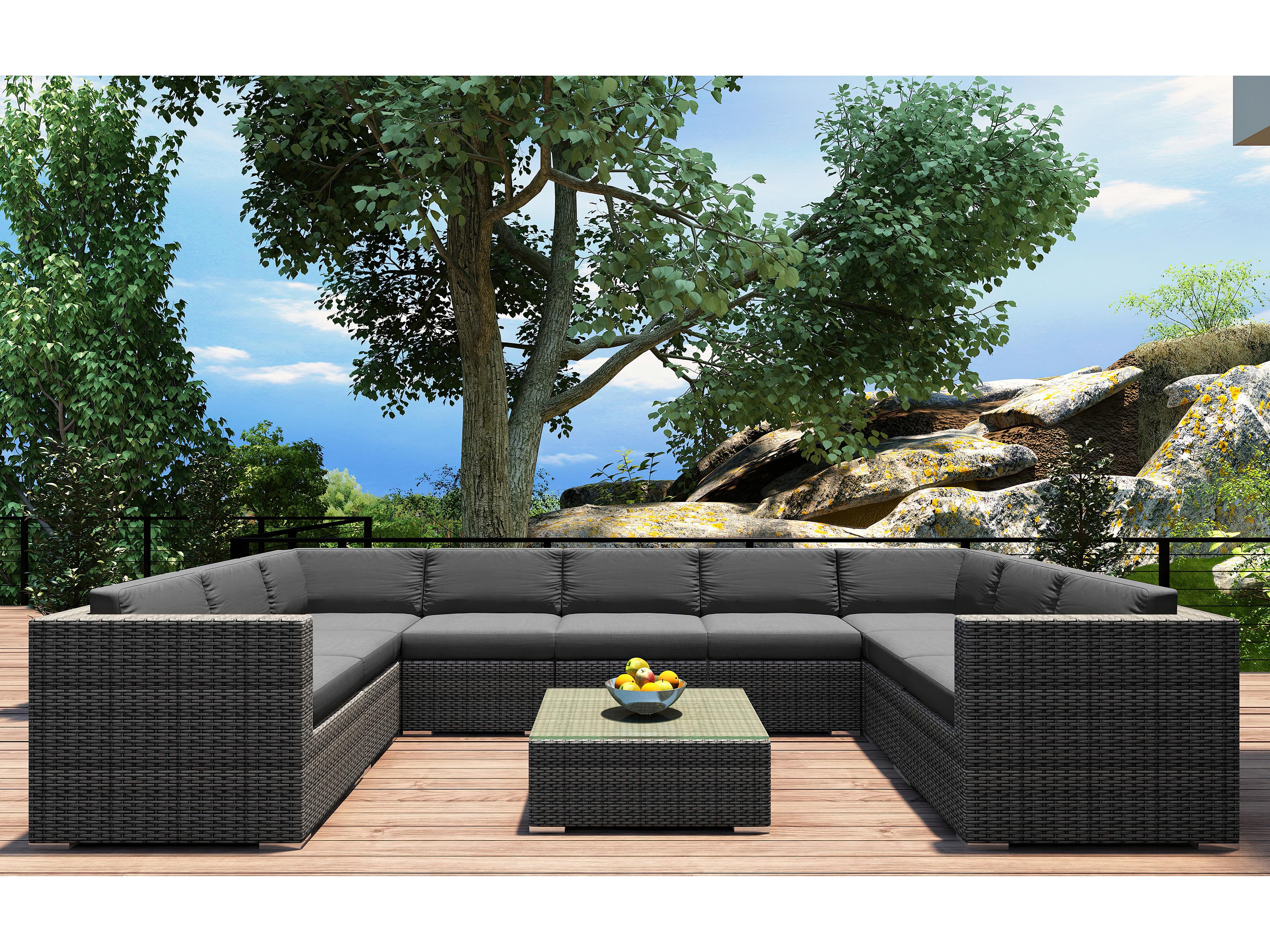 Harmonia Living District HDPE Wicker Textured Slate 10 Piece Surround Sectional Outdoor Patio Lounge Set