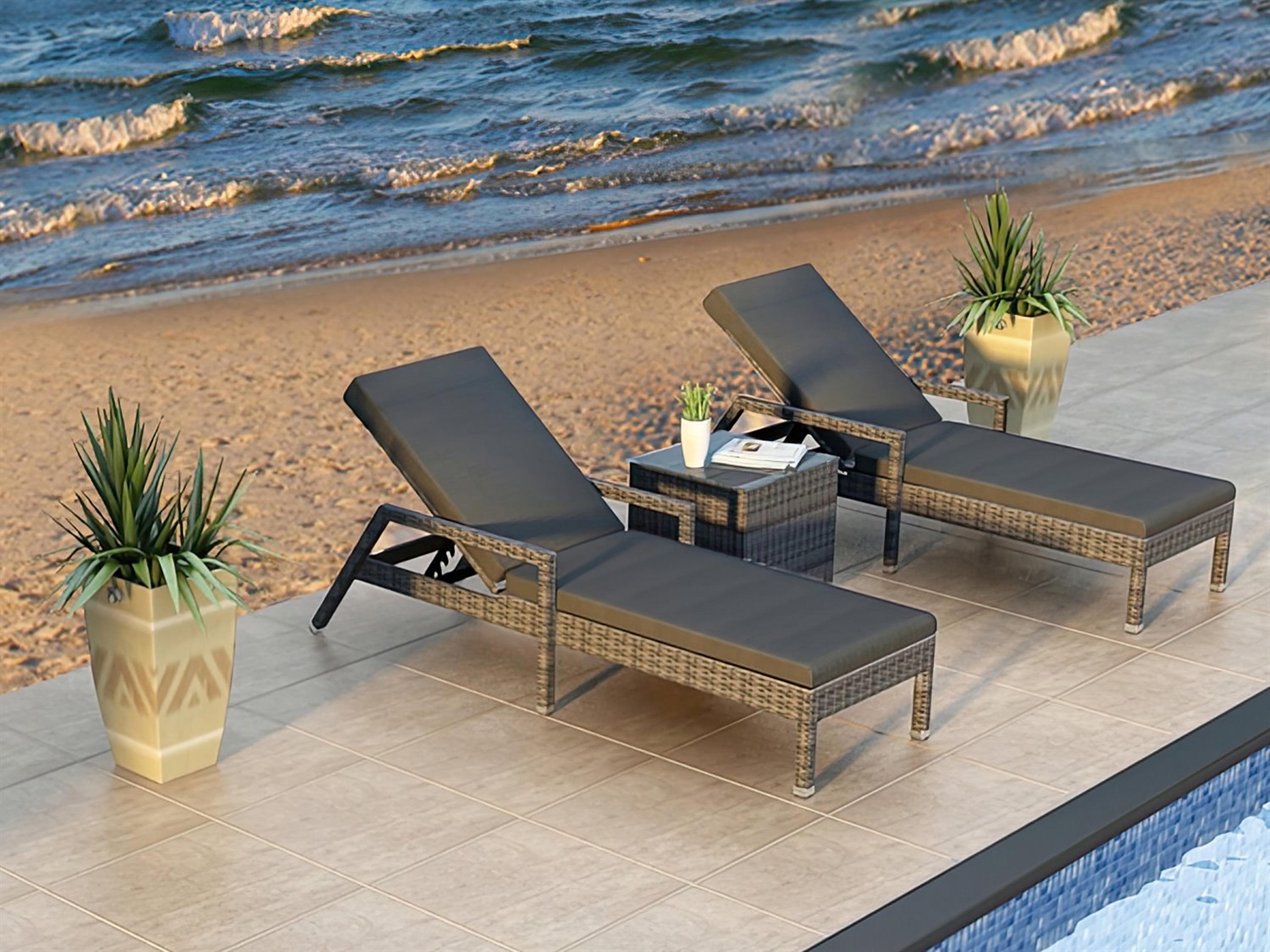 Harmonia Living District HDPE Wicker Textured Slate 3 Piece Reclining Chaise Outdoor Lounge Set