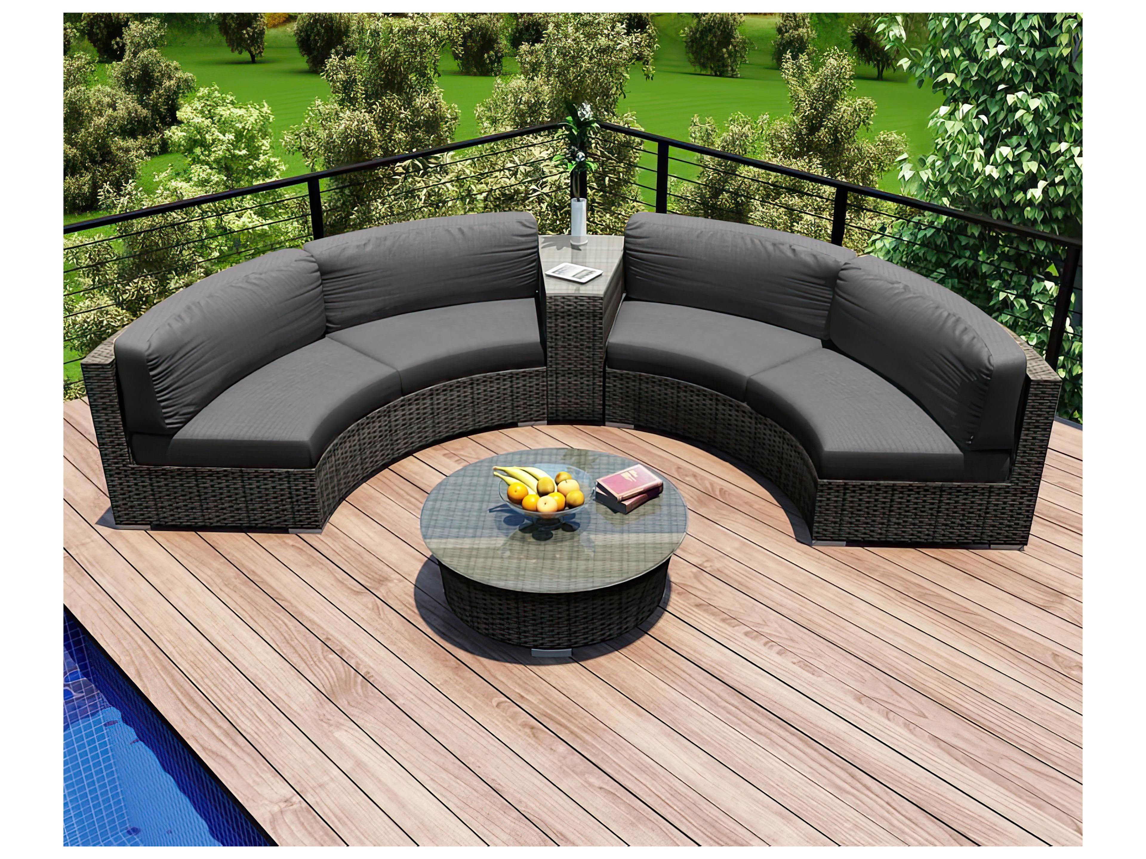 Harmonia Living District HDPE Wicker Textured Slate 4 Piece Curve Sectional Patio Lounge Set