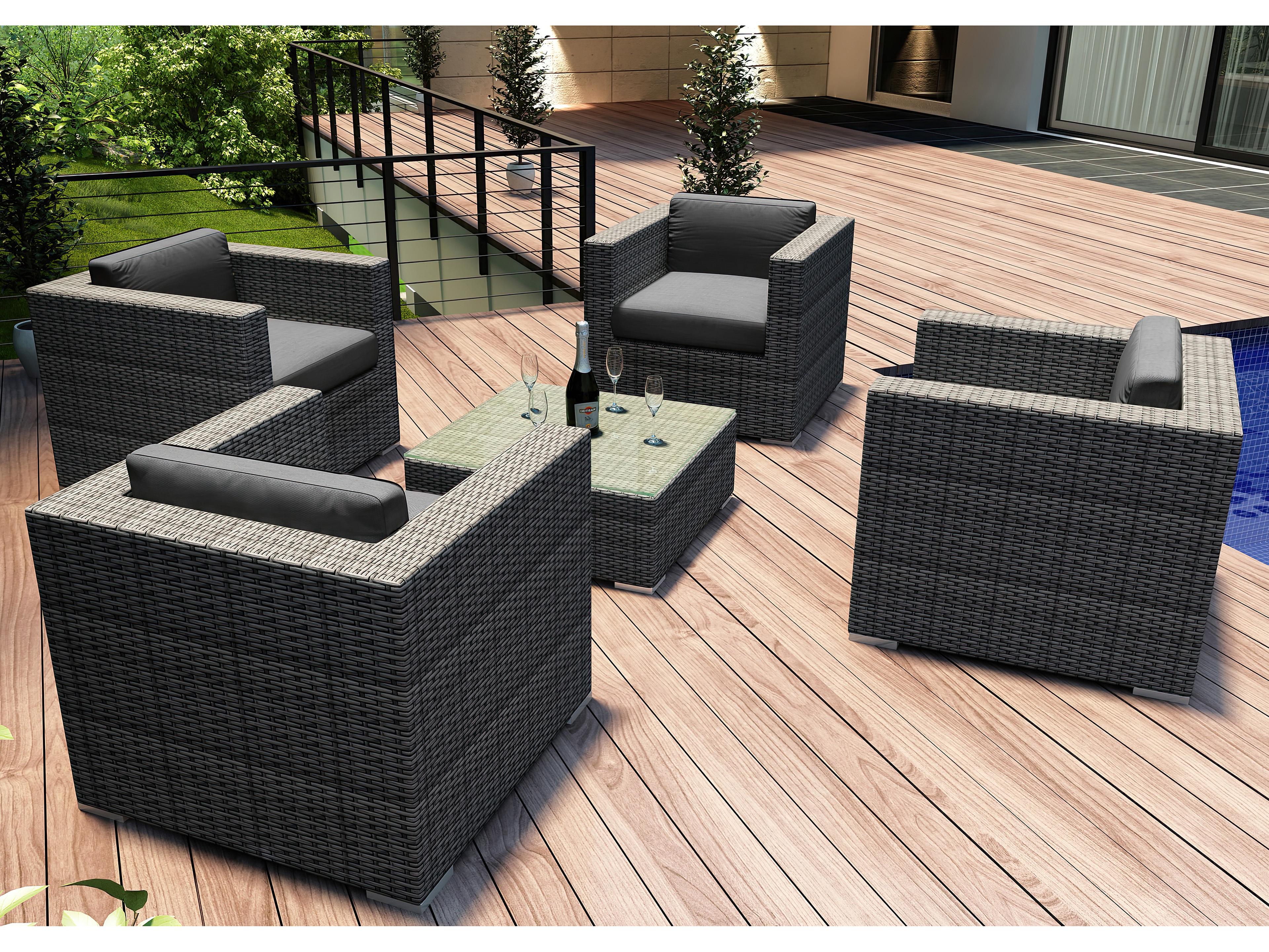 Harmonia Living District HDPE Wicker Textured Slate 4 Piece Patio Lounge Set