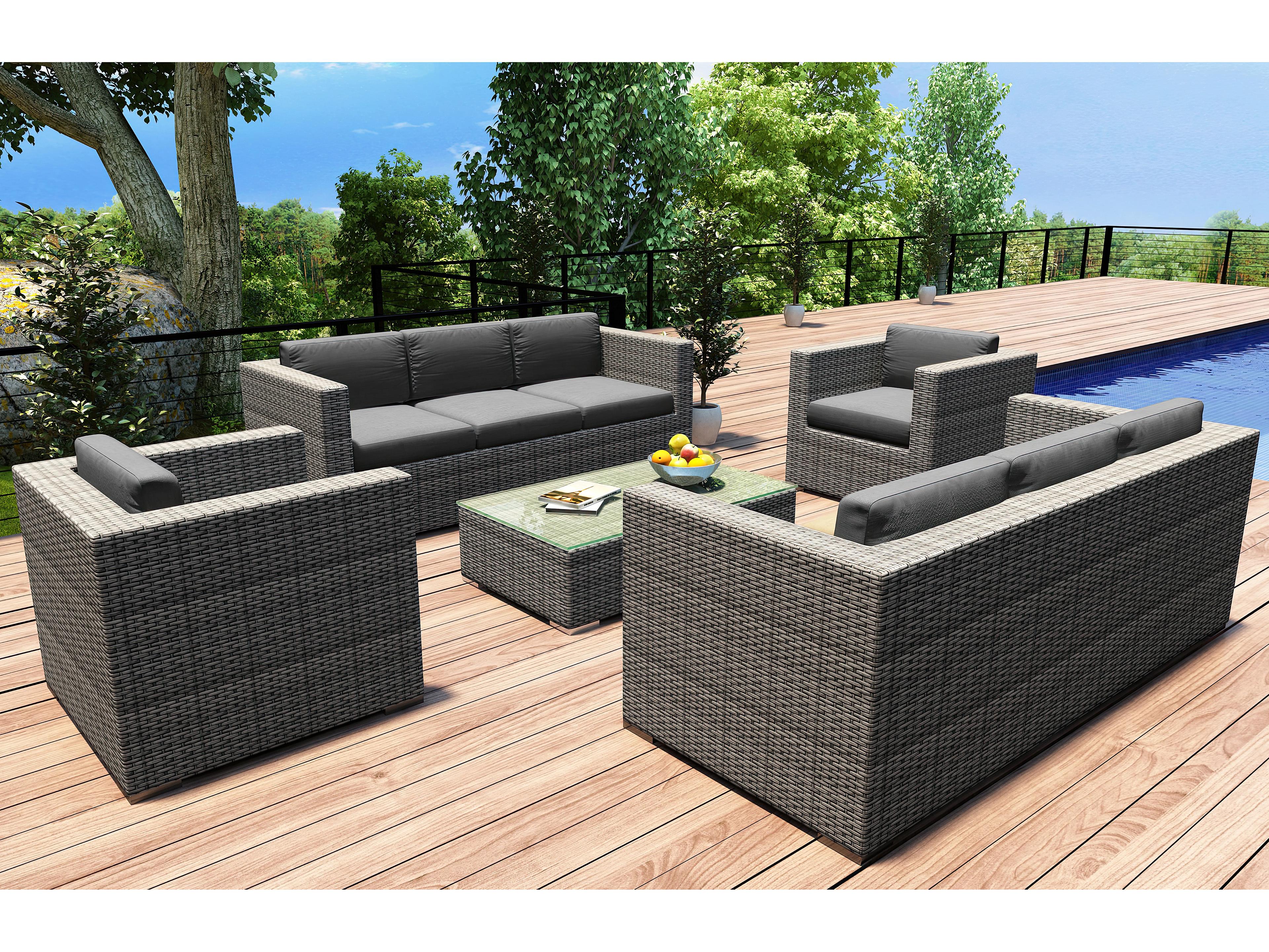 Harmonia Living District HDPE Wicker Textured Slate 5 Piece Double Sofa Outdoor Patio Lounge Set