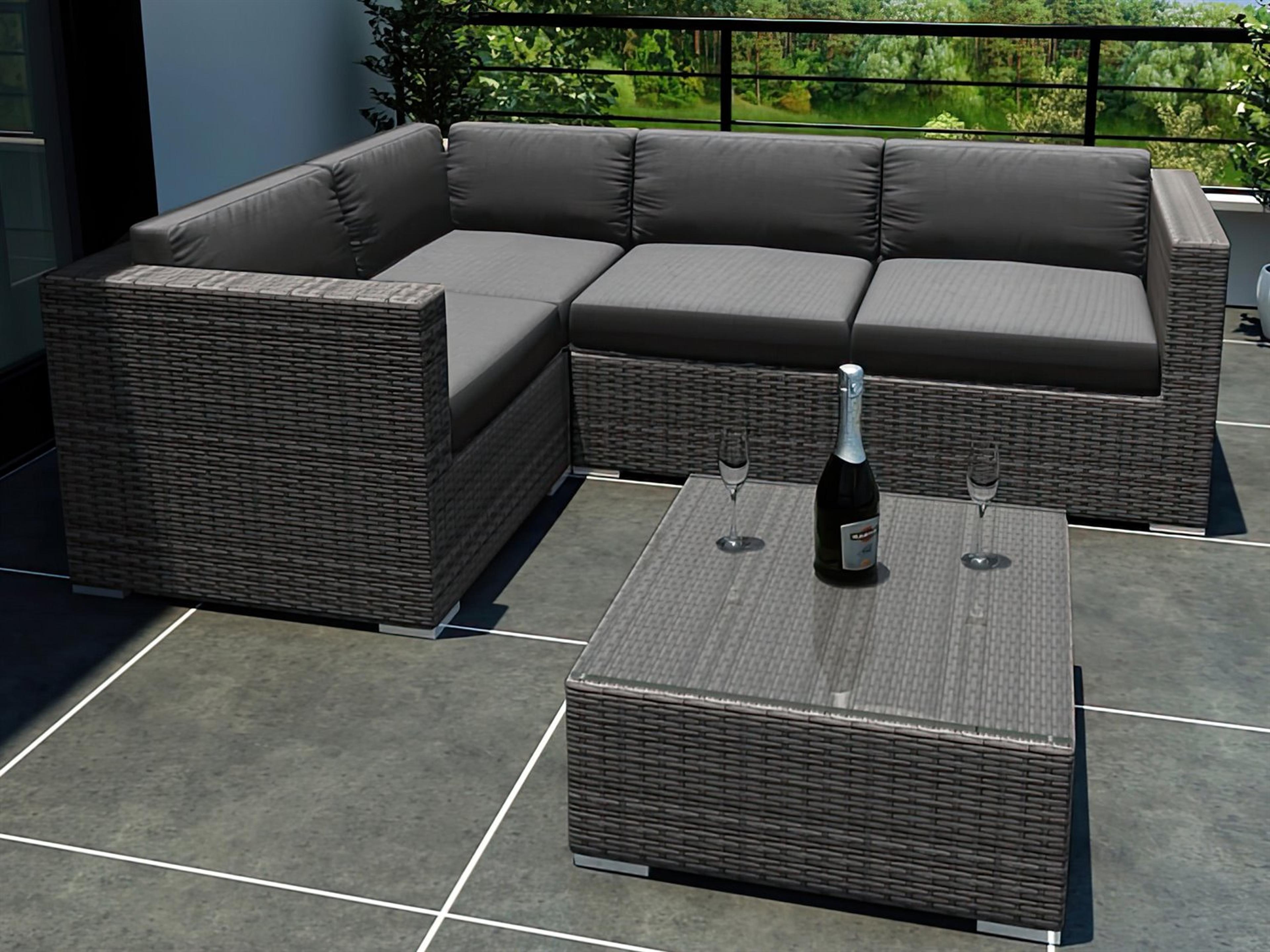 Harmonia Living District HDPE Wicker Textured Slate 5 Piece Sectional Patio Lounge Set