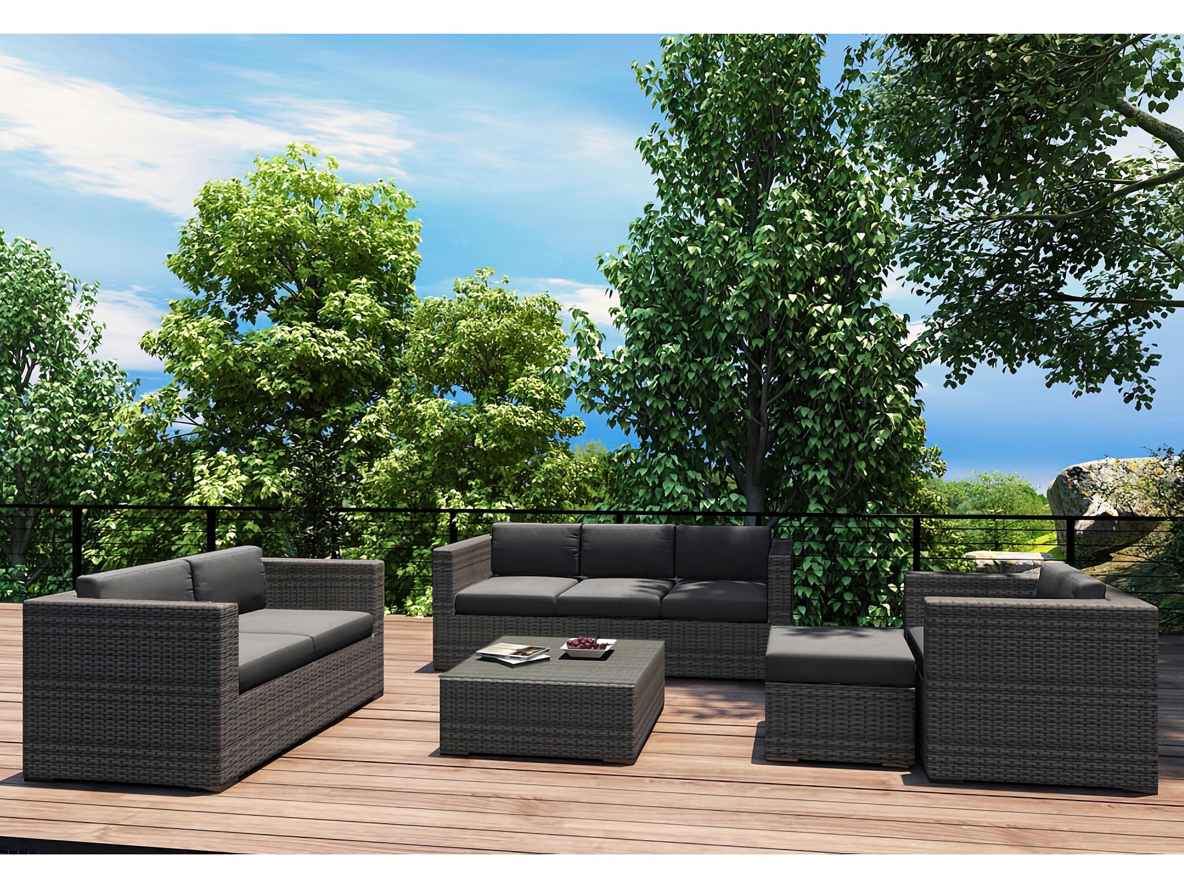 Harmonia Living District HDPE Wicker Textured Slate 5 Piece Sofa Outdoor Lounge Set