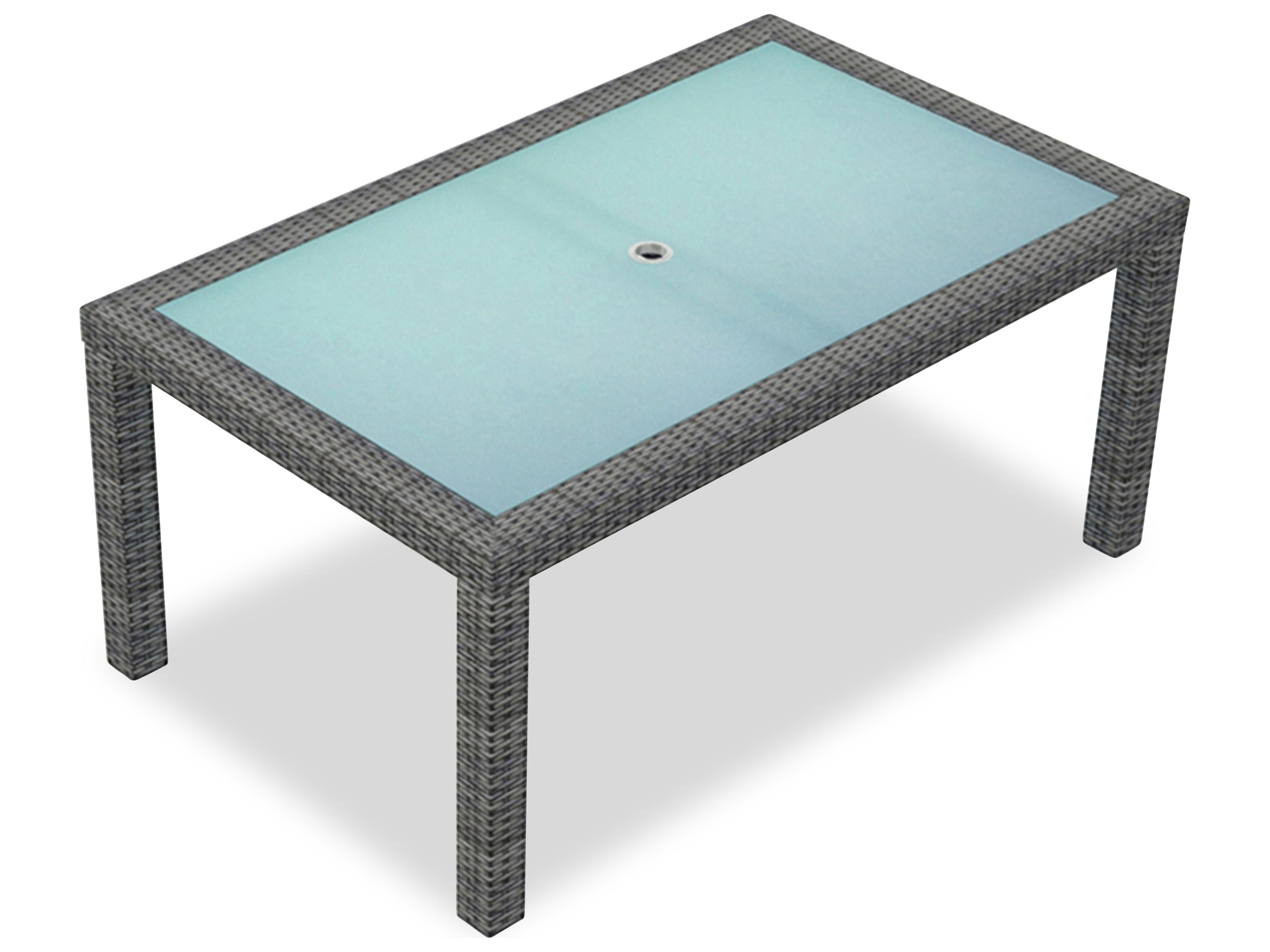 Harmonia Living District Wicker Rectangular Glass Top Dining table with Umbrella Hole