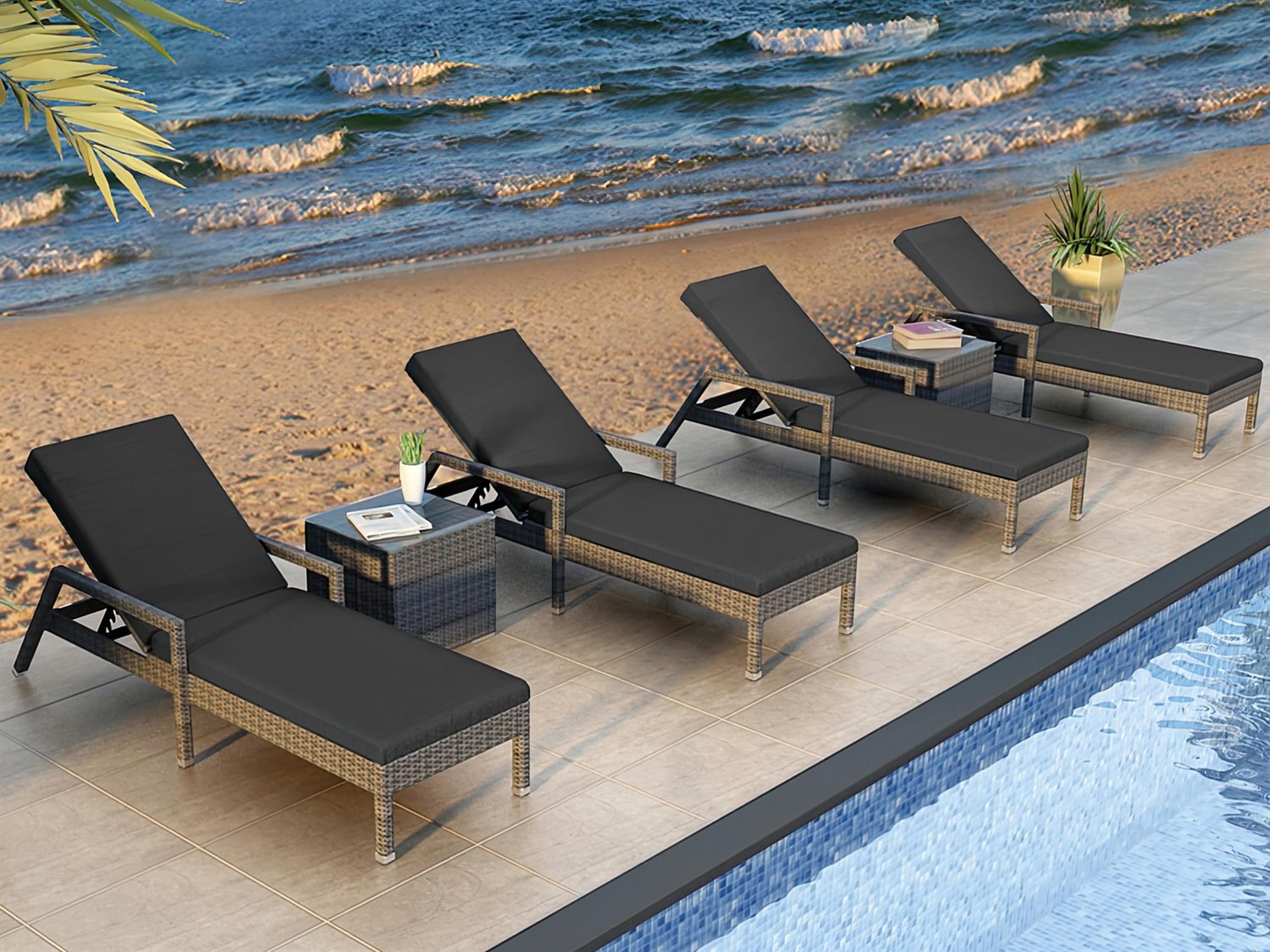 Harmonia Living District HDPE Wicker Textured Slate 6 Piece Curve Reclining Chaise Patio Lounge Set