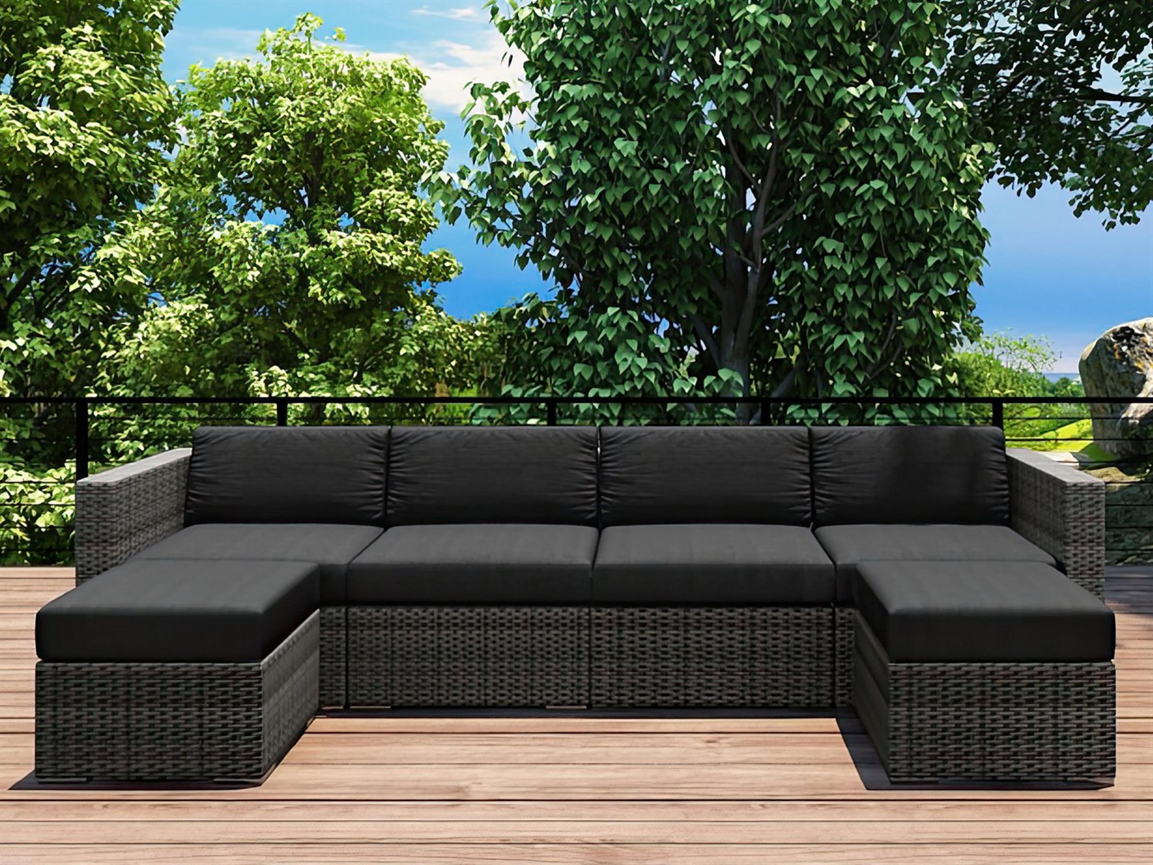 Harmonia Living District HDPE Wicker Textured Slate 6 Piece Sectional Outdoor Lounge Set