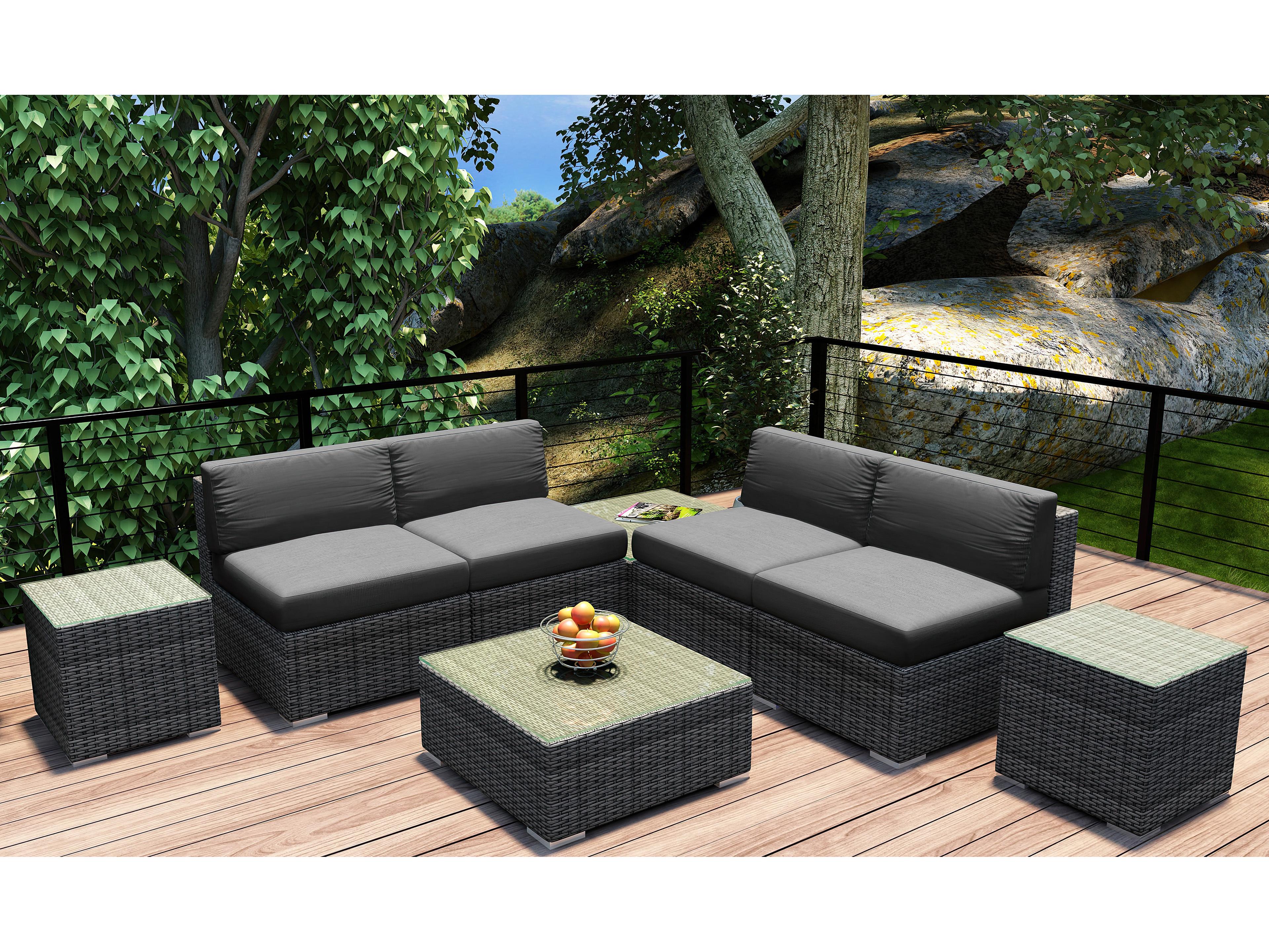 Harmonia Living District HDPE Wicker Textured Slate 8 Piece Sectional Outdoor Lounge Set
