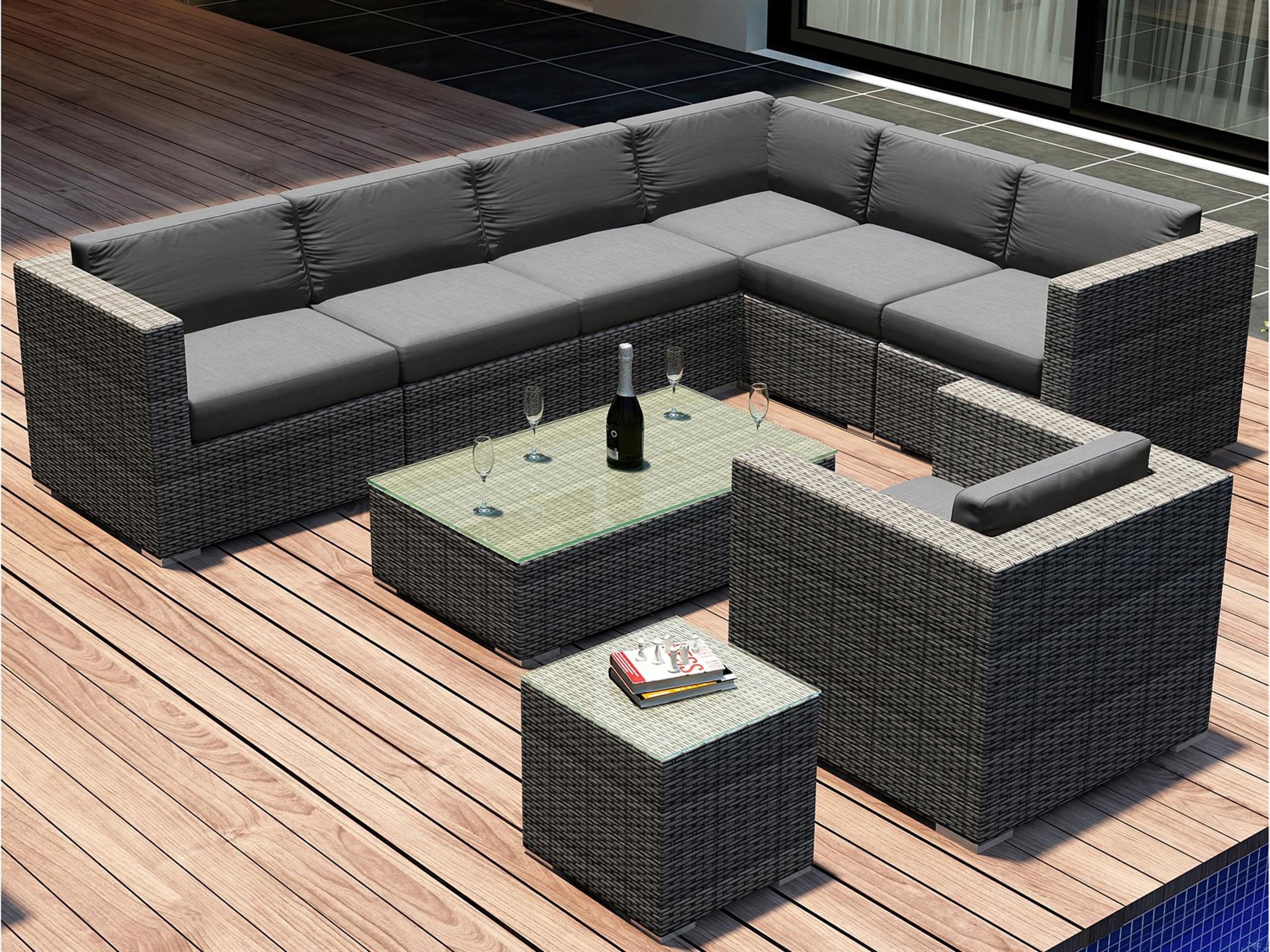 Harmonia Living District HDPE Wicker Textured Slate 9 Piece Sectional Patio Lounge Set