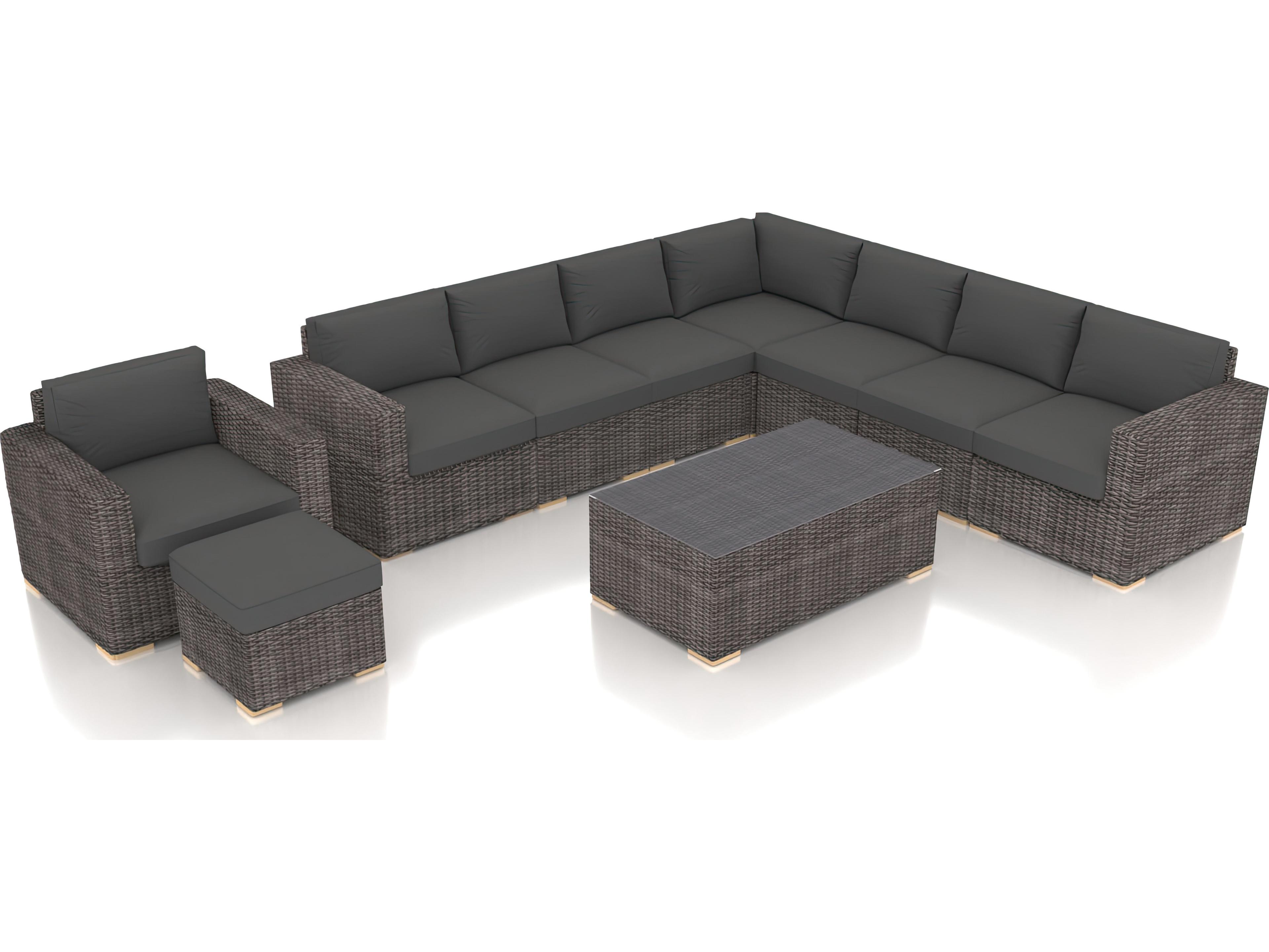 Harmonia Living Viento HDPE Wicker Driftwood 10 Piece Sectional Outdoor Lounge Set
