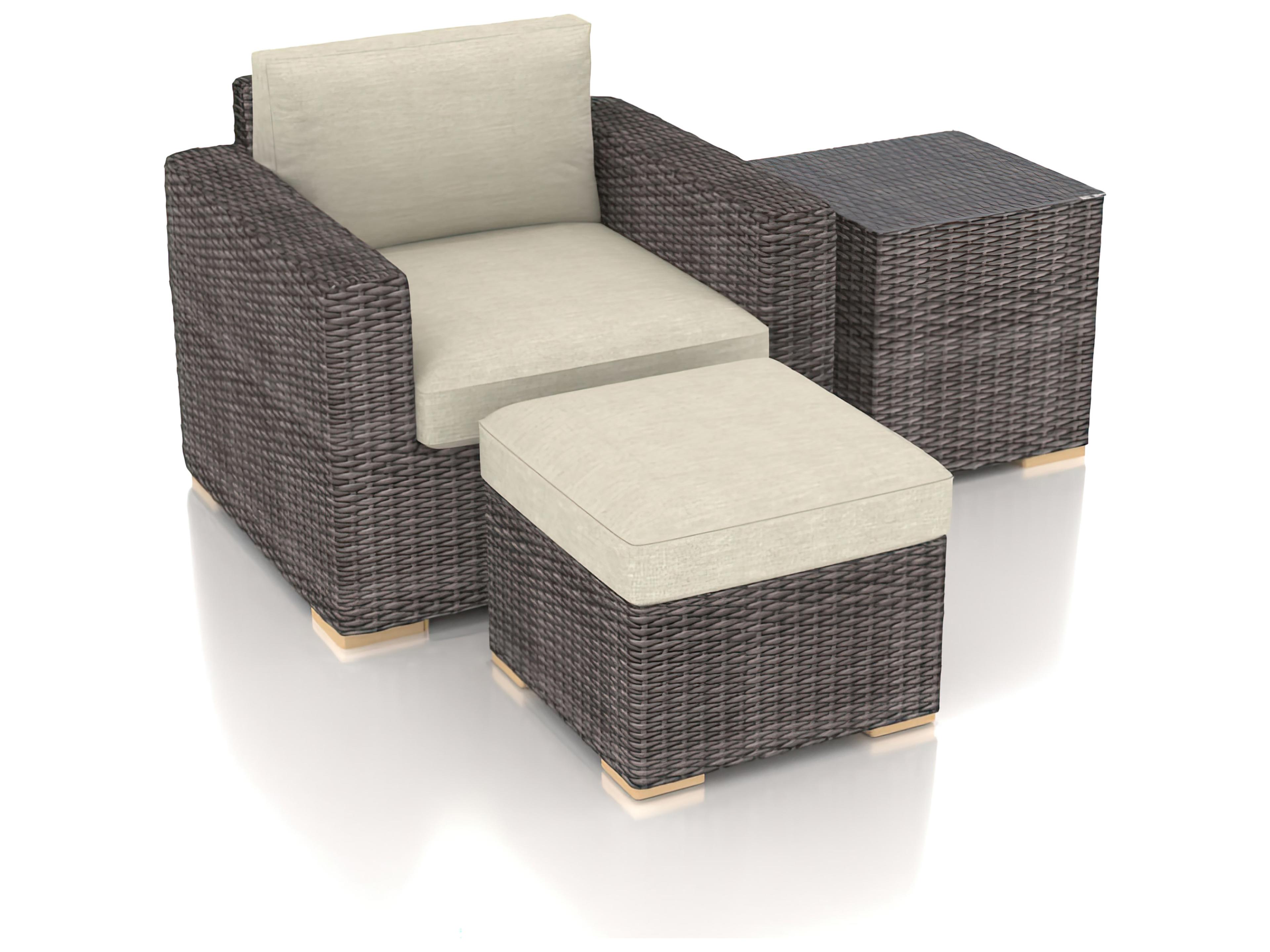 Harmonia Living Viento HDPE Wicker Driftwood 3 Piece Patio Lounge Set