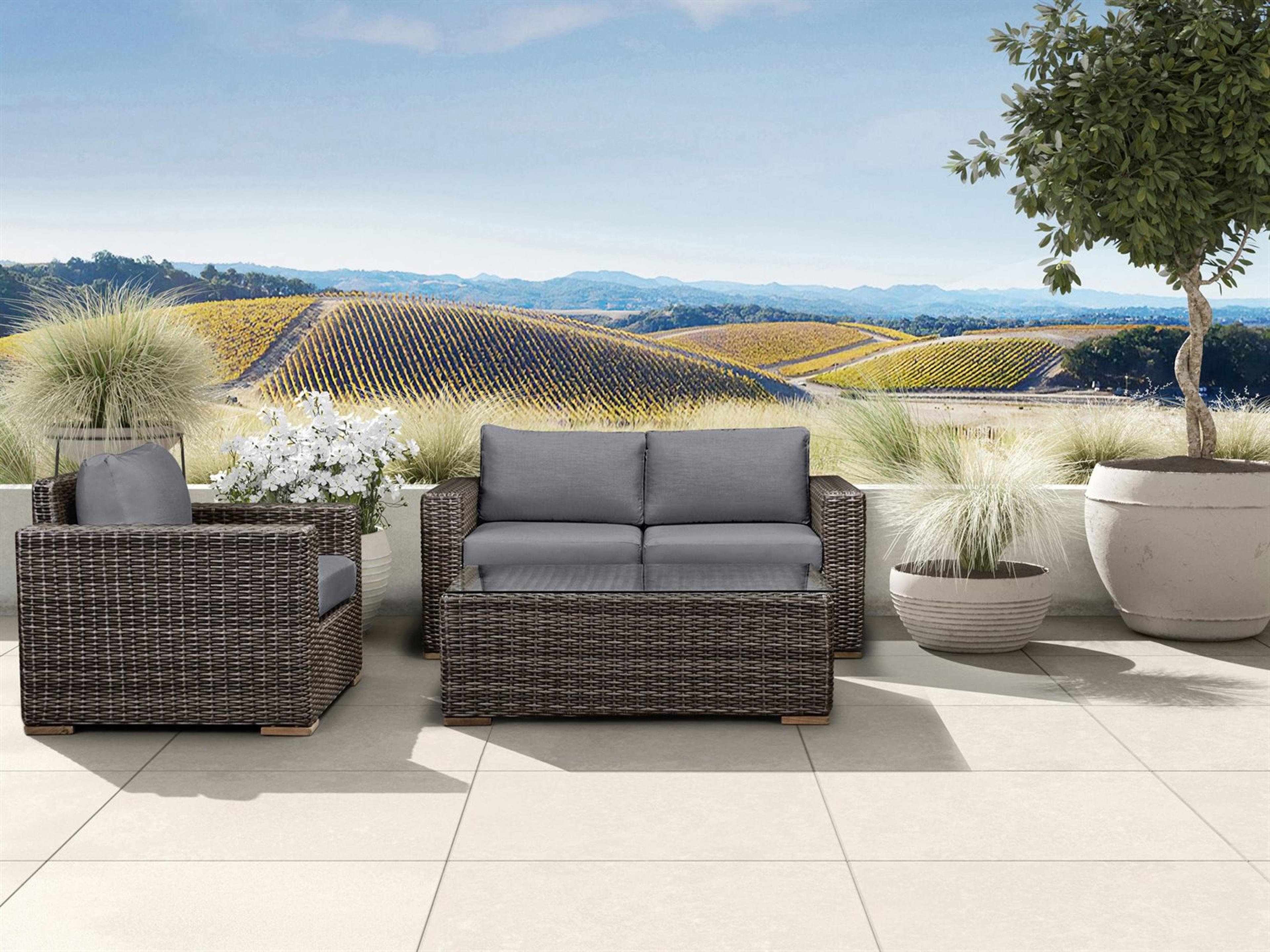 Harmonia Living Viento HDPE Wicker Driftwood 3 Piece Loveseat Outdoor Patio Lounge Set