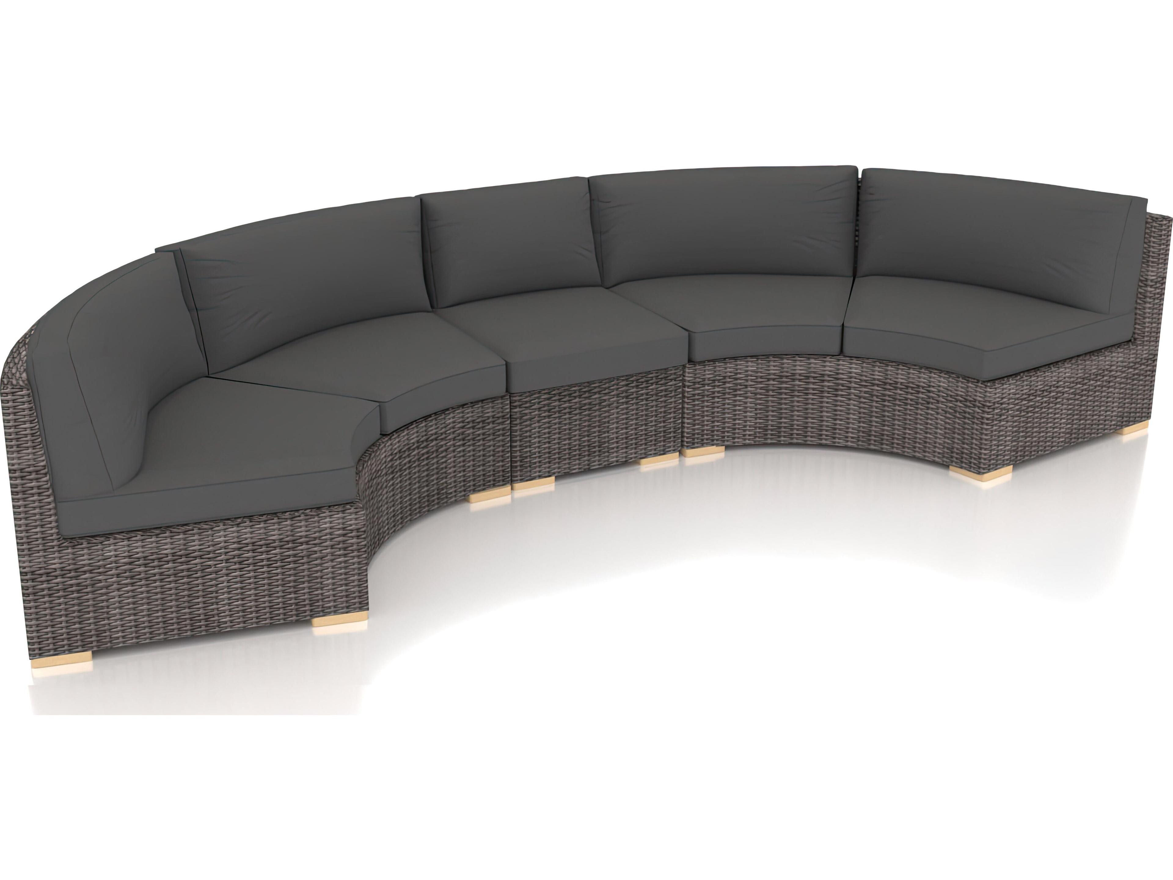 Harmonia Living Viento HDPE Wicker Driftwood 3 Piece Extended Curve Sectional Patio Lounge Set