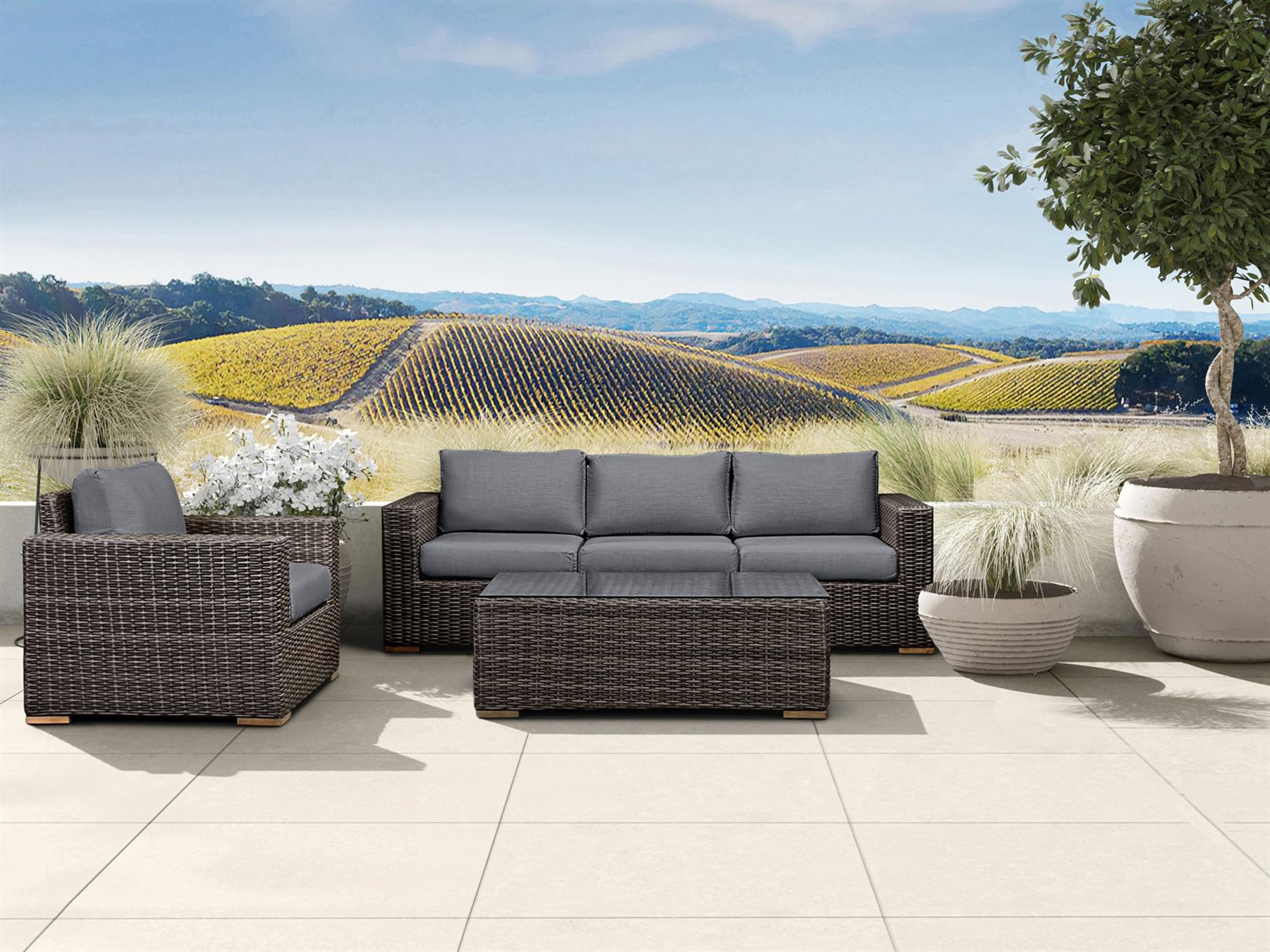Harmonia Living Viento HDPE Wicker Driftwood 3 Piece Sofa Outdoor Lounge Set