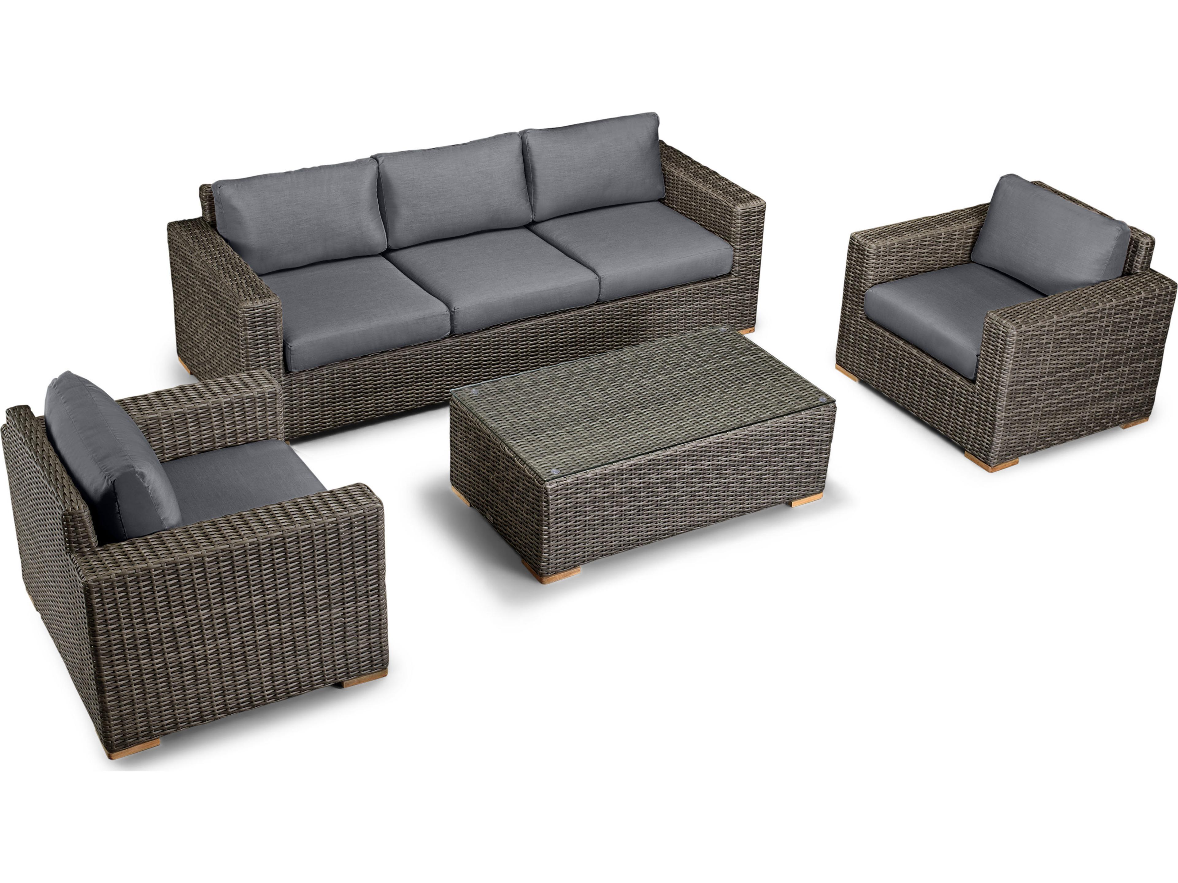 Viento HDPE Wicker Driftwood 4 Piece Sofa Outdoor Lounge Set