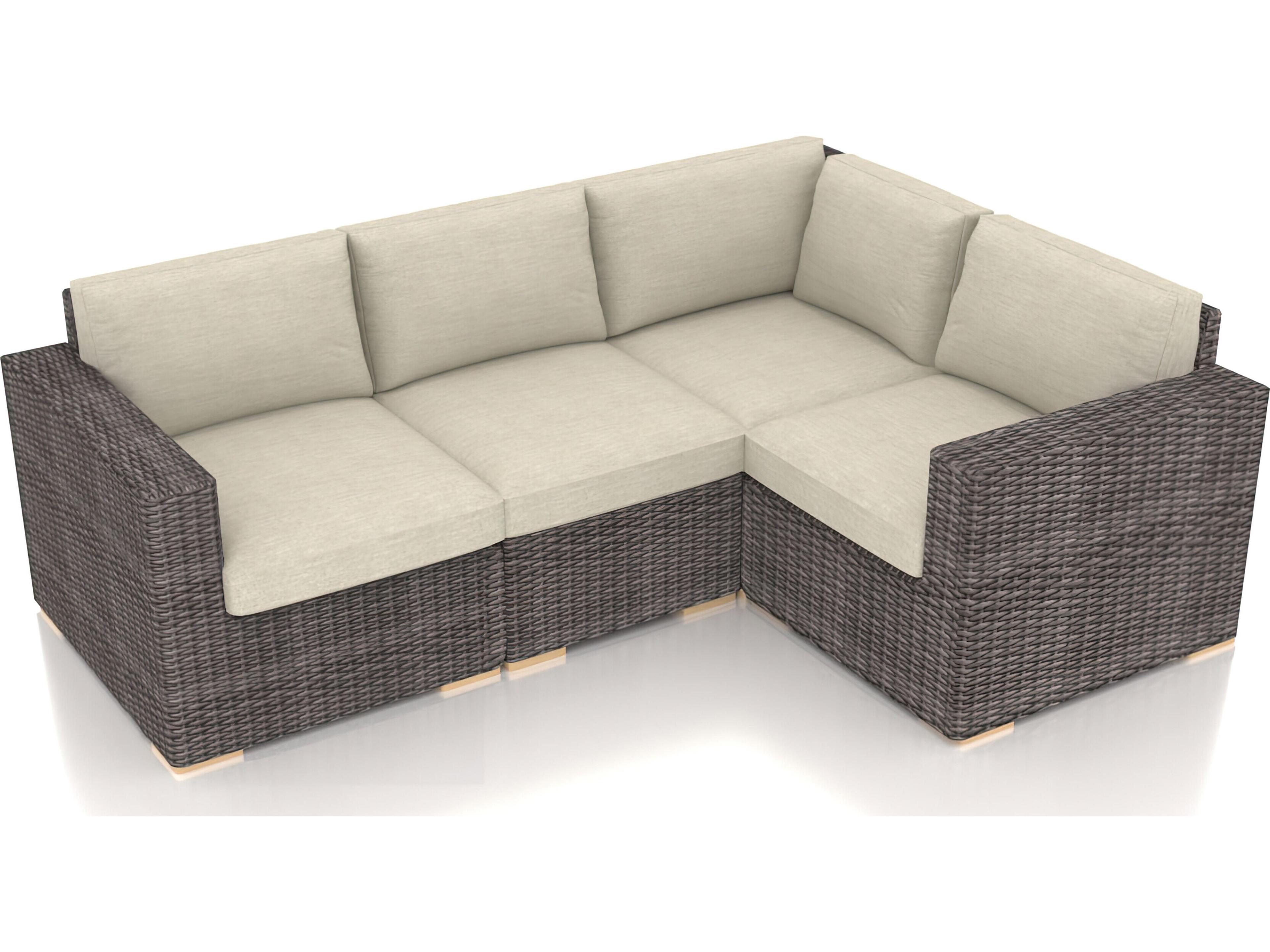 Harmonia Living Viento HDPE Wicker Driftwood 4 Piece Sectional Outdoor Patio Lounge Set