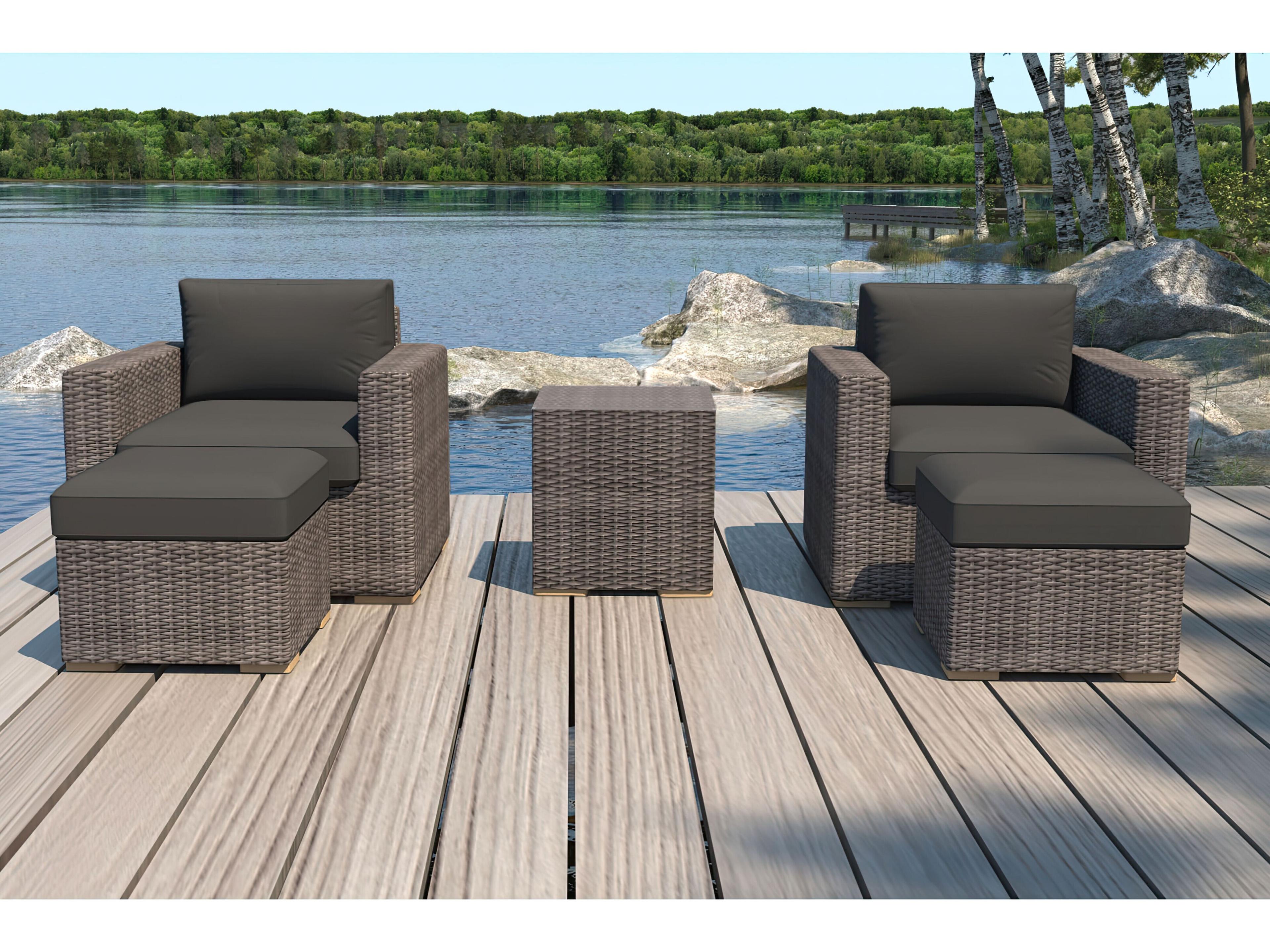 Harmonia Living Viento HDPE Wicker Driftwood 5 Piece Patio Lounge Set