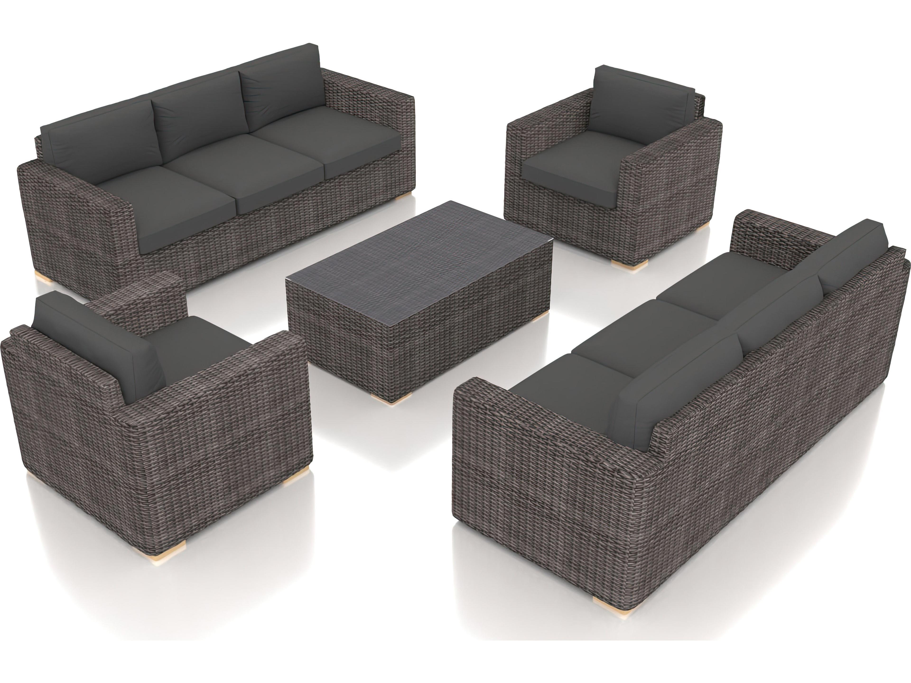 Harmonia Living Viento HDPE Wicker Driftwood 5 Piece Double Sofa Patio Lounge Set