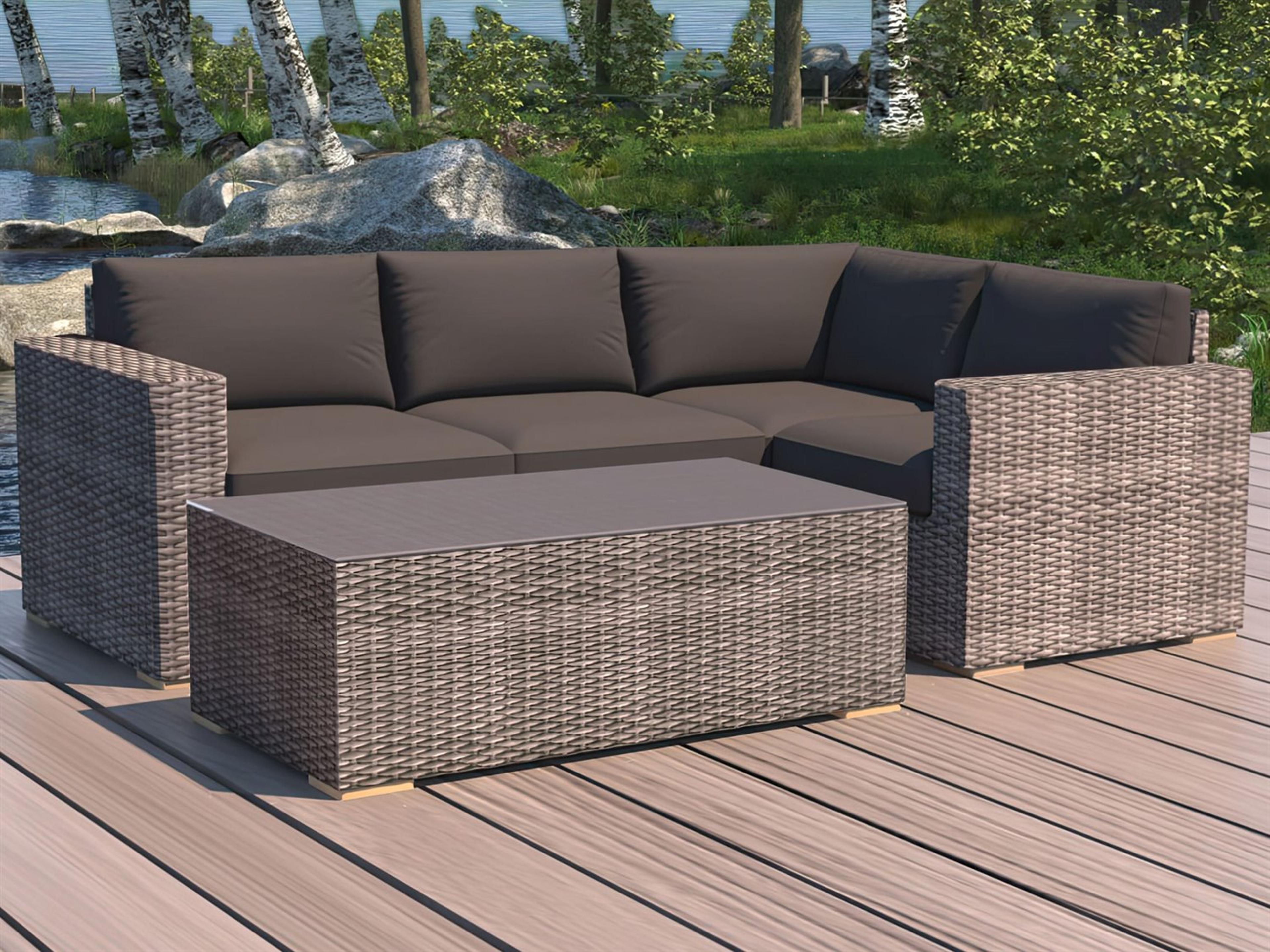 Harmonia Living Viento HDPE Wicker Driftwood 5 Piece Sectional Outdoor Lounge Set