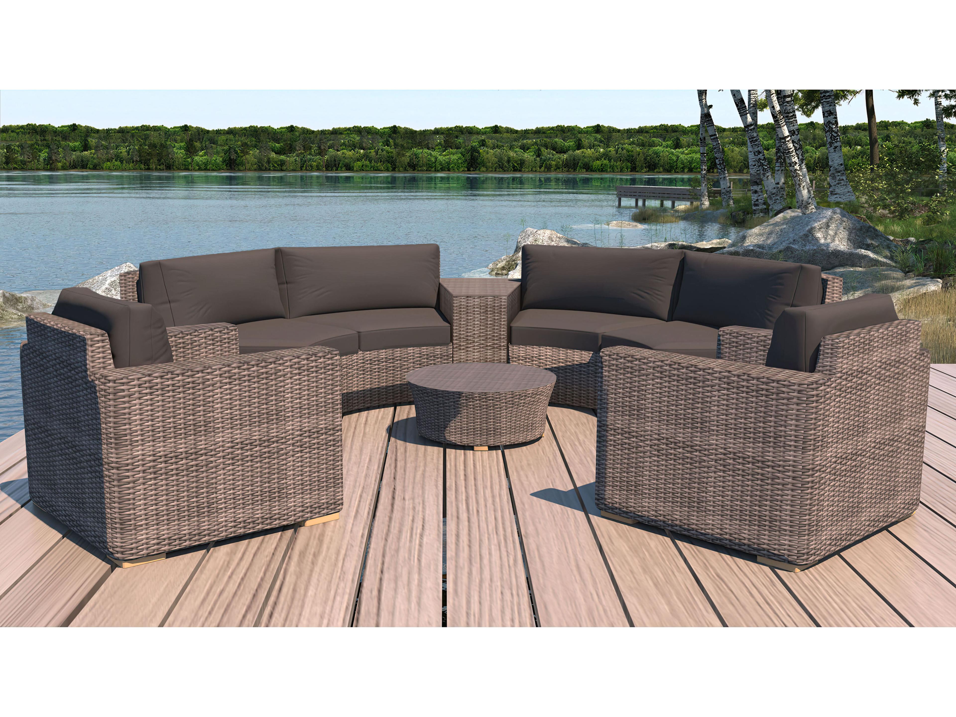Harmonia Living Viento HDPE Wicker Driftwood 6 Piece Curve Sectional Patio Lounge Set