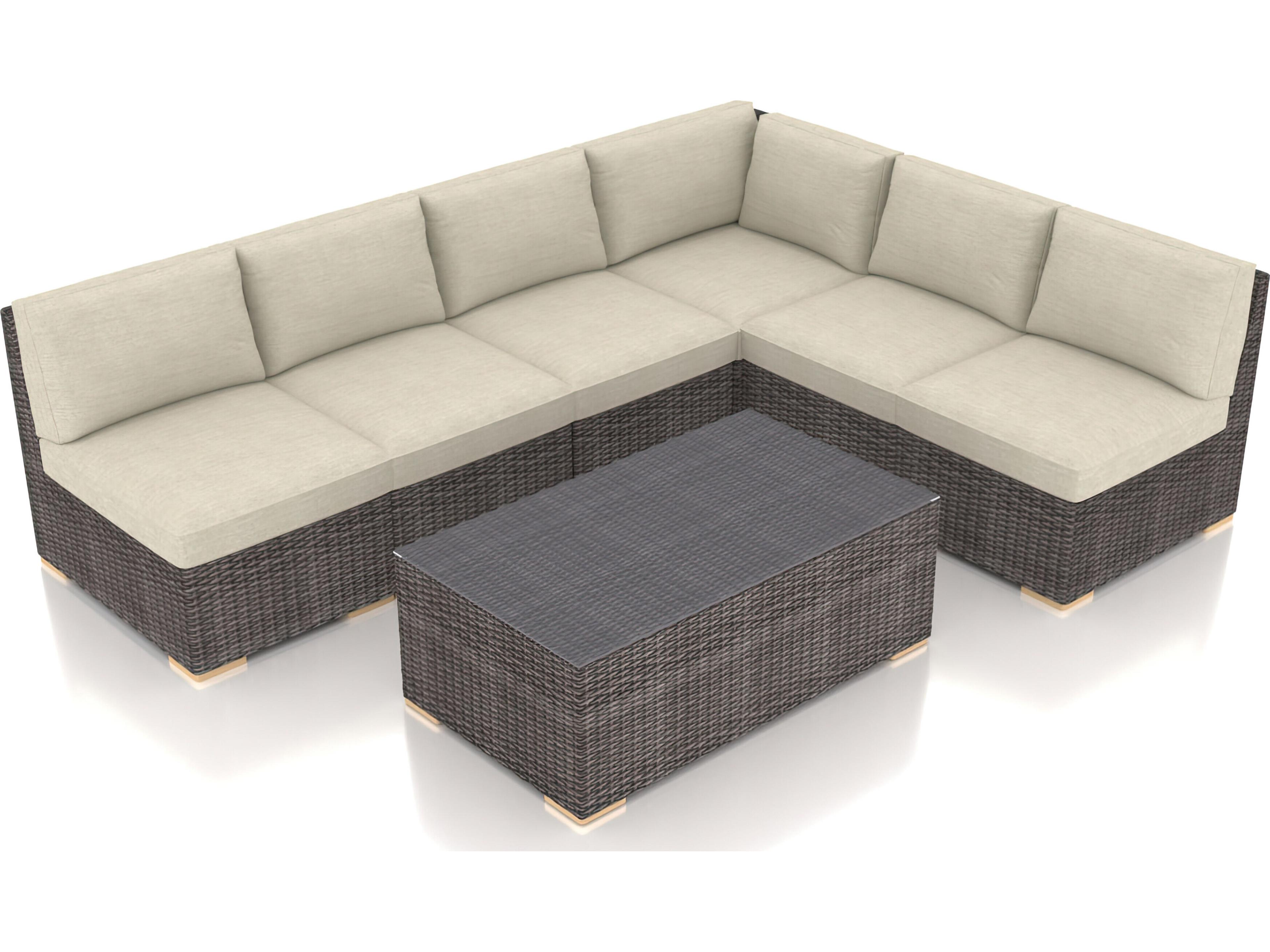 Harmonia Living Viento HDPE Wicker Driftwood 7 Piece Sectional Patio Lounge Set