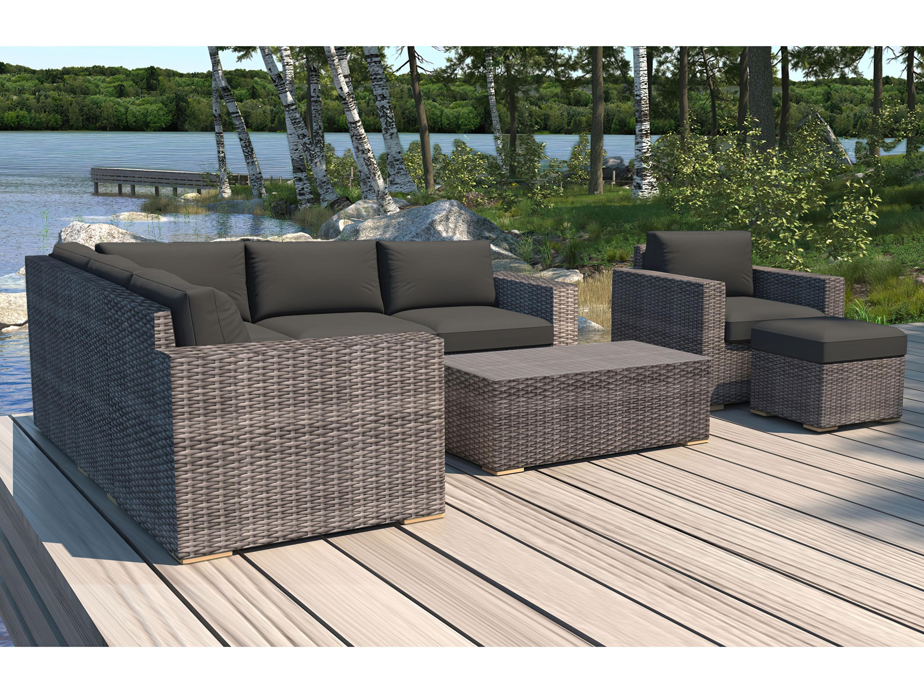 Harmonia Living Viento HDPE Wicker Driftwood 8 Piece Sectional Outdoor Lounge Set