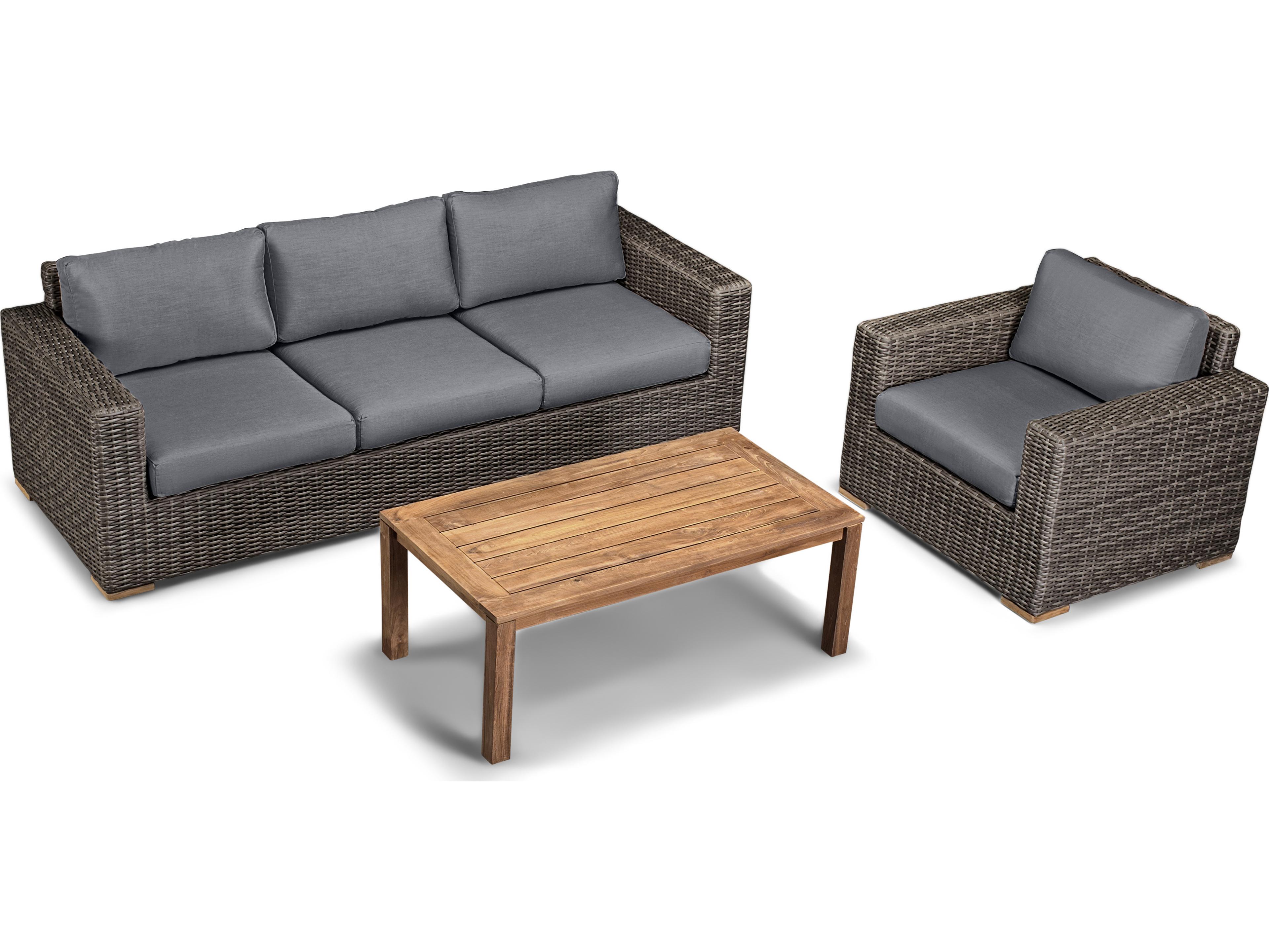 Harmonia Living Viento HDPE Wicker Driftwood 3 Piece Sofa Outdoor Lounge Set