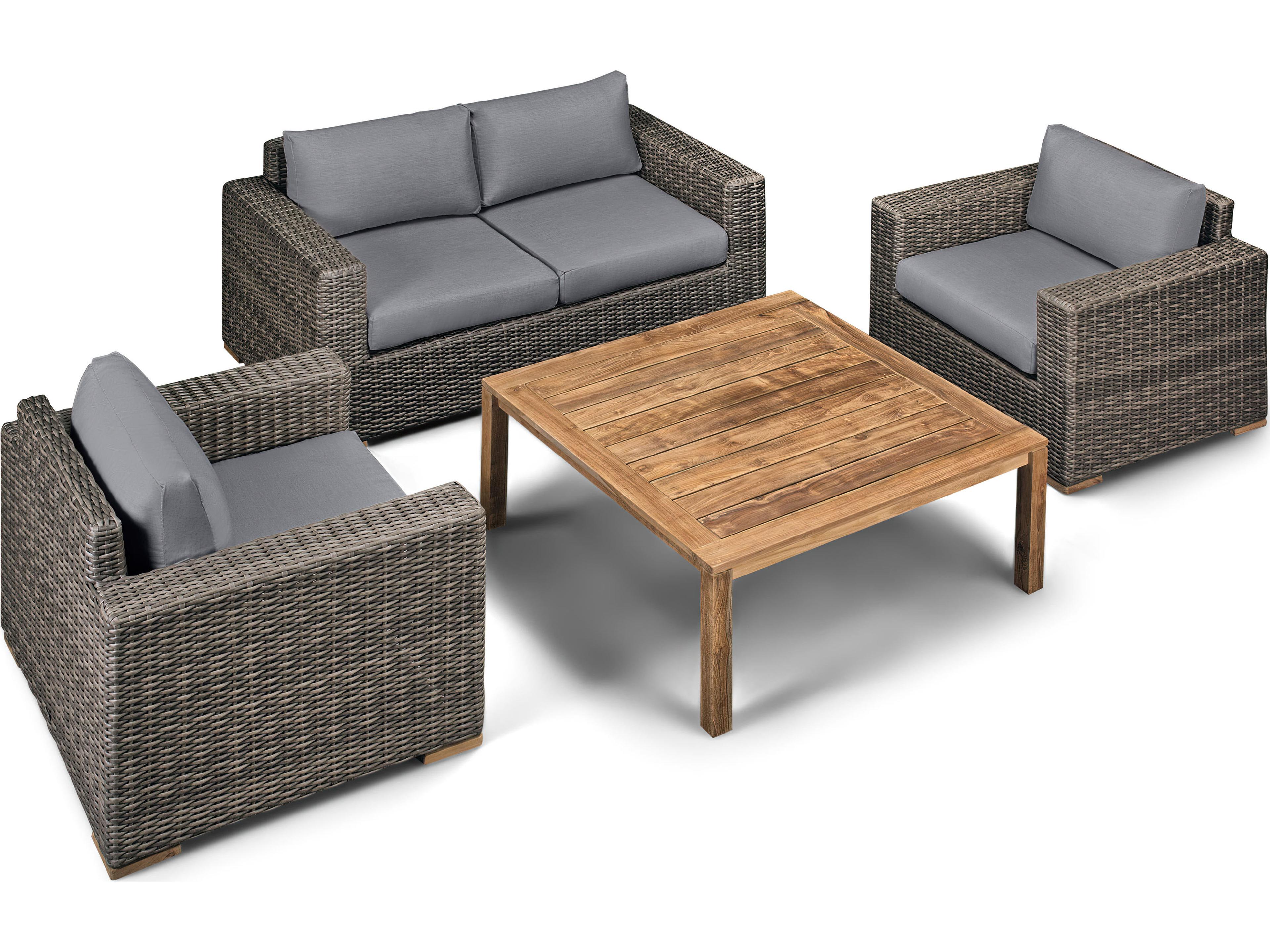 Harmonia Living Viento HDPE Wicker Driftwood 4 Piece Loveseat Outdoor Patio Lounge Set