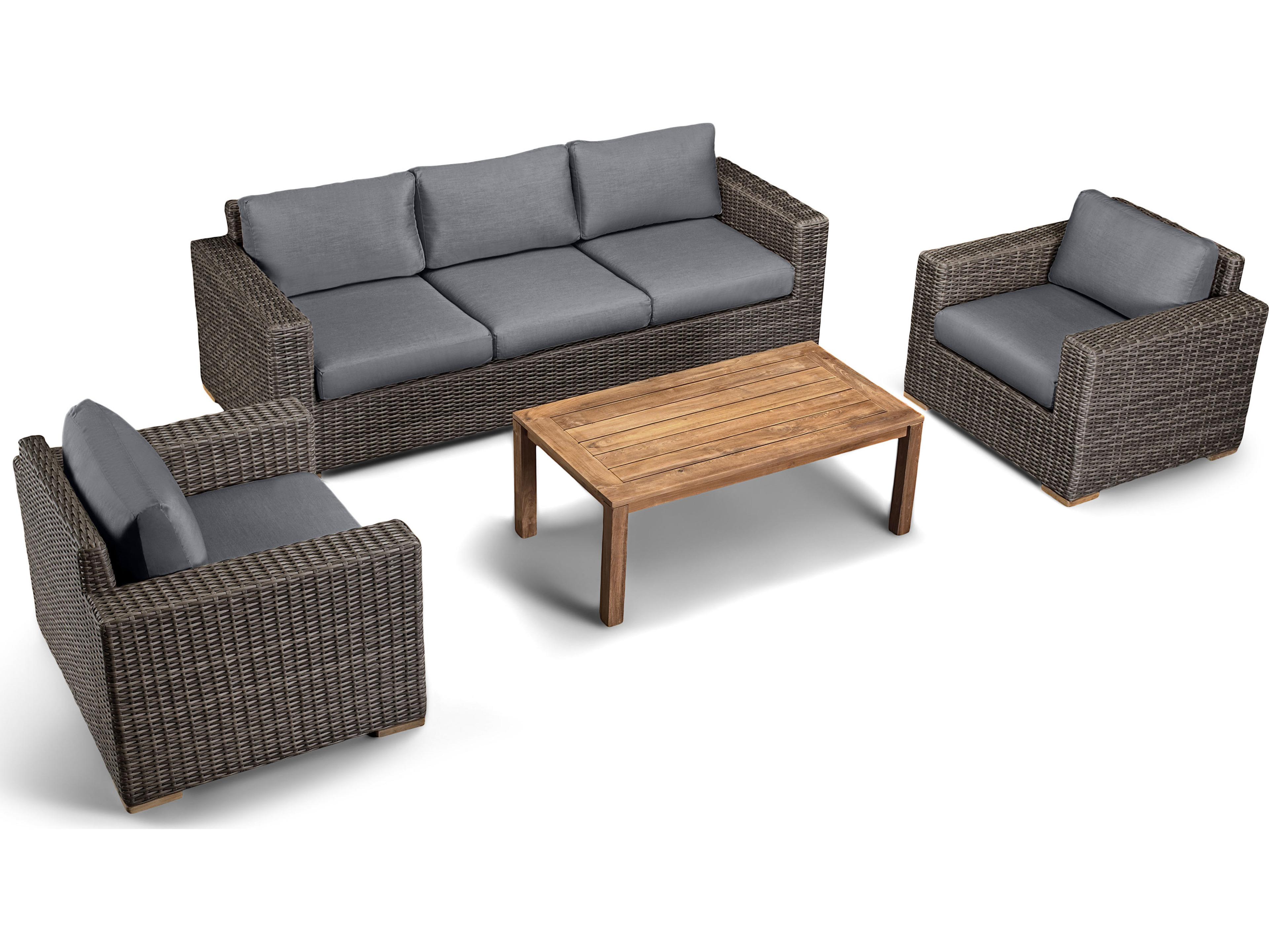 Harmonia Living Viento HDPE Wicker Driftwood 4 Piece Sofa Patio Lounge Set