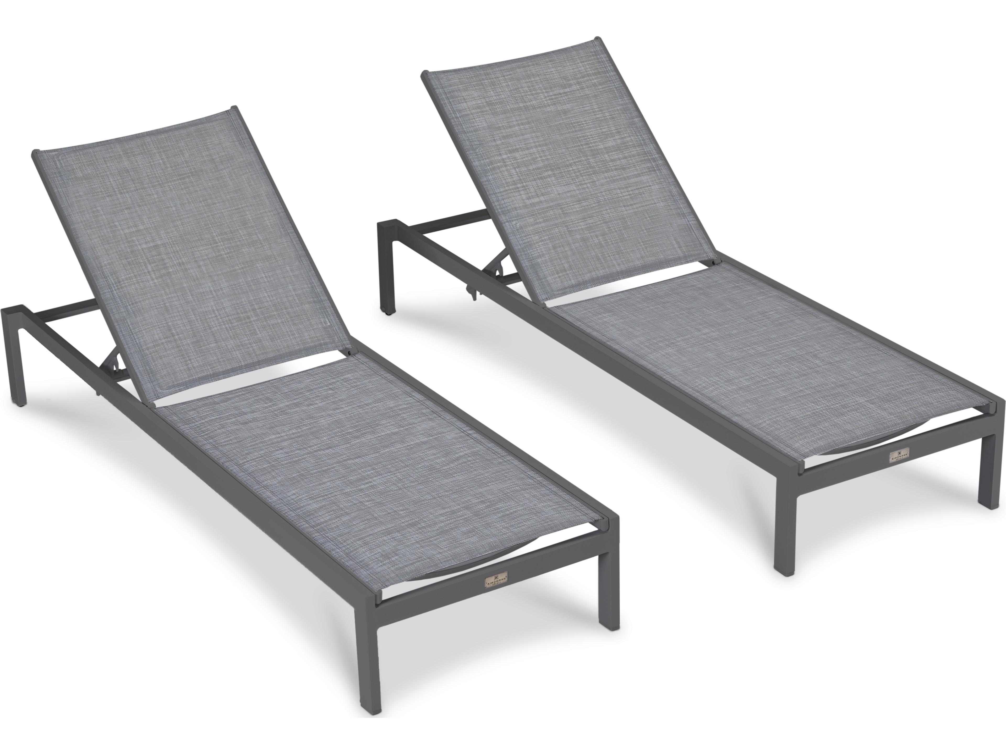 Lift Aluminum Sling Stackable Reclining Outdoor Patio Chaise Lounge Set of 2