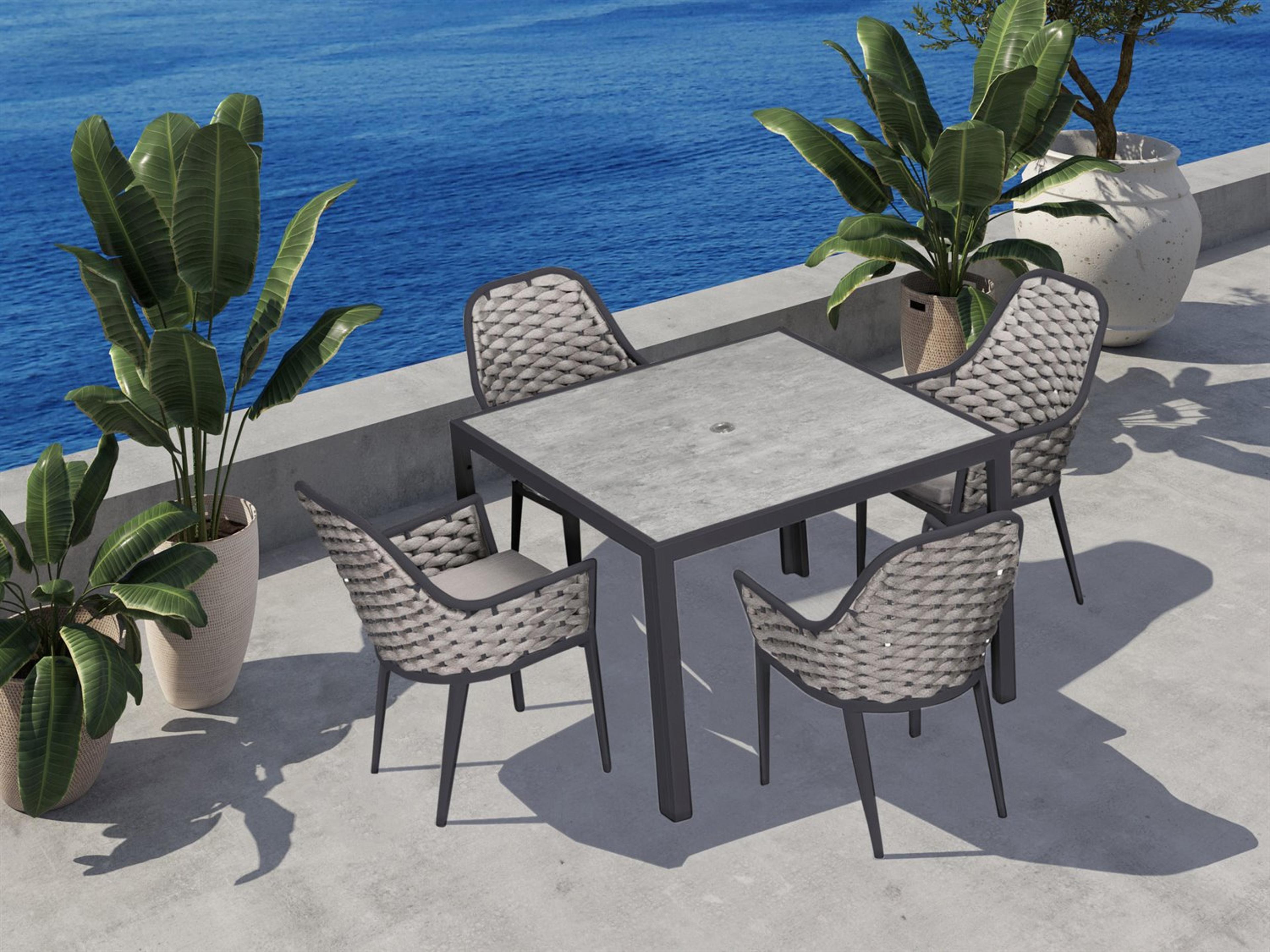 Harmonia Living Parlor Aluminum Rope 5 Piece Seat Outdoor Dining Set