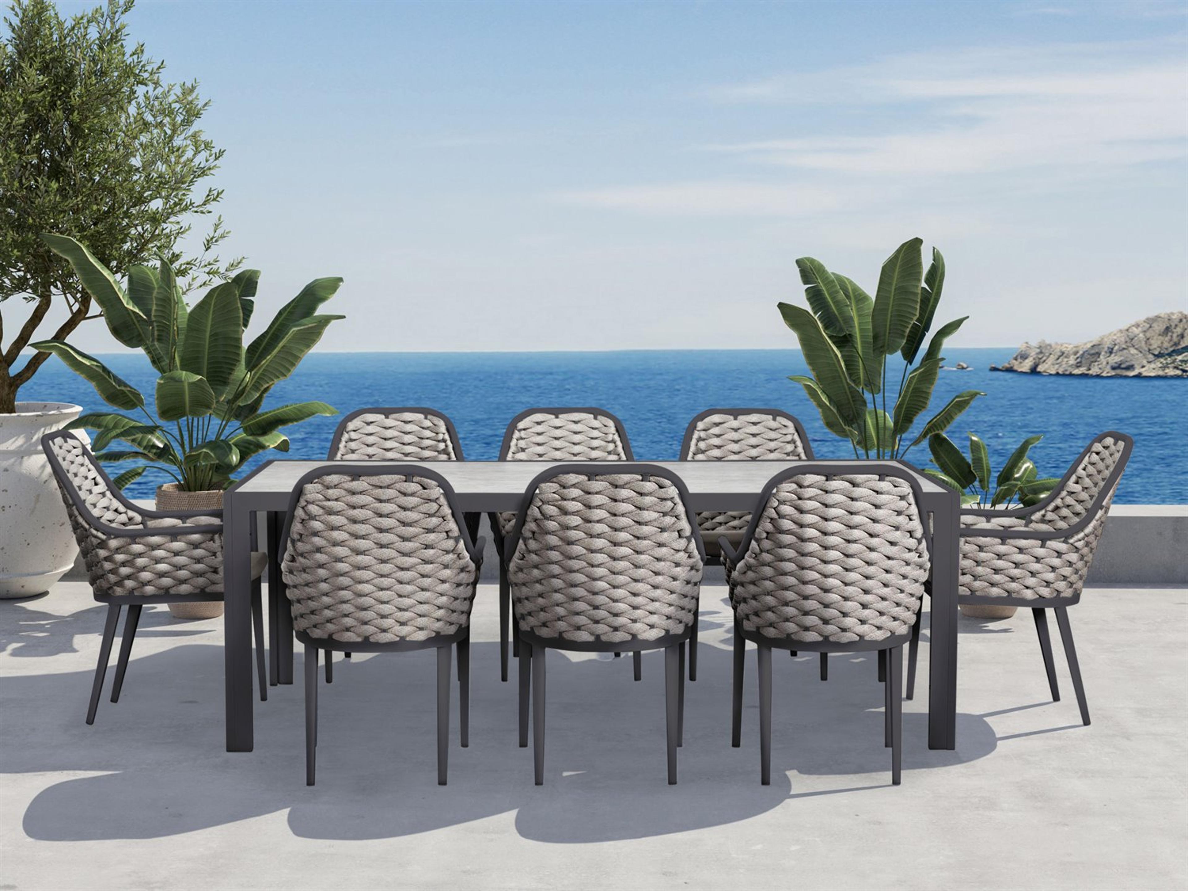 Harmonia Living Parlor Aluminum Rope 9 Piece Seat Outdoor Patio Dining Set
