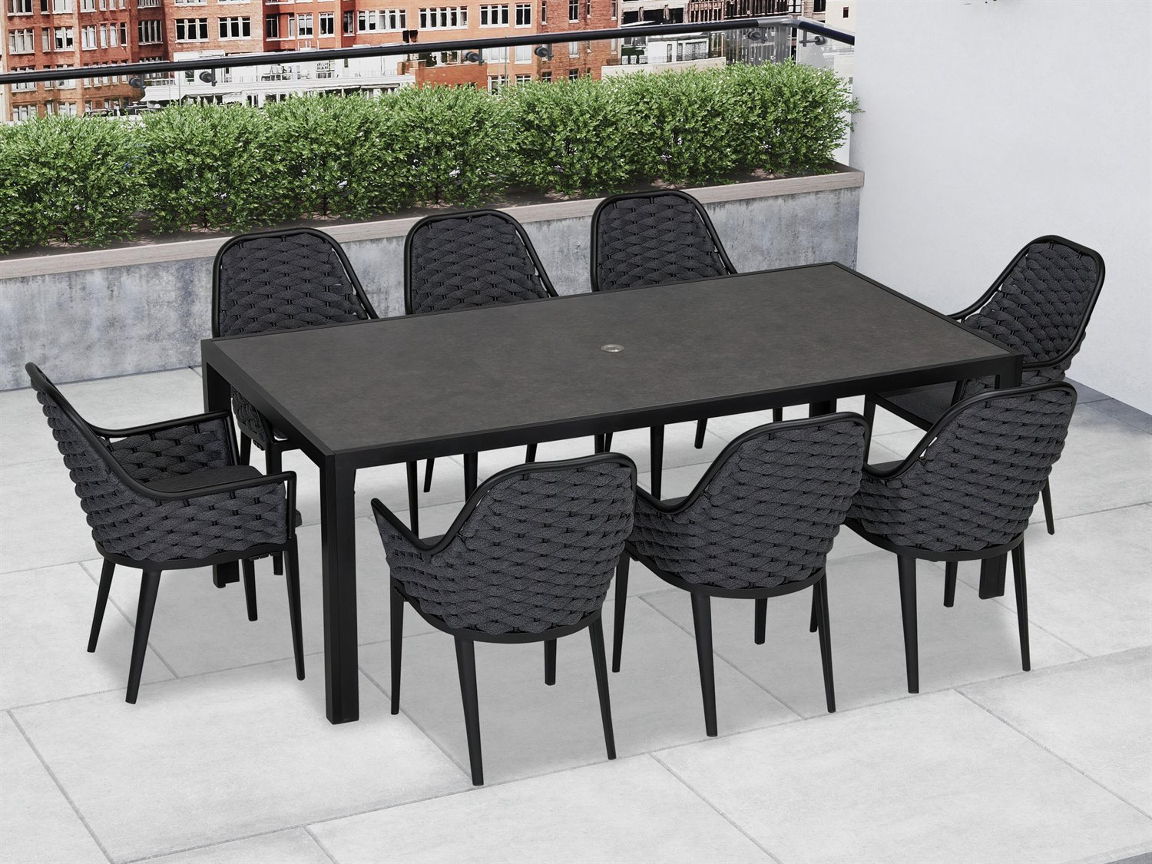 Harmonia Living Parlor Aluminum Rope 9 Piece Seat Outdoor Patio Dining Set