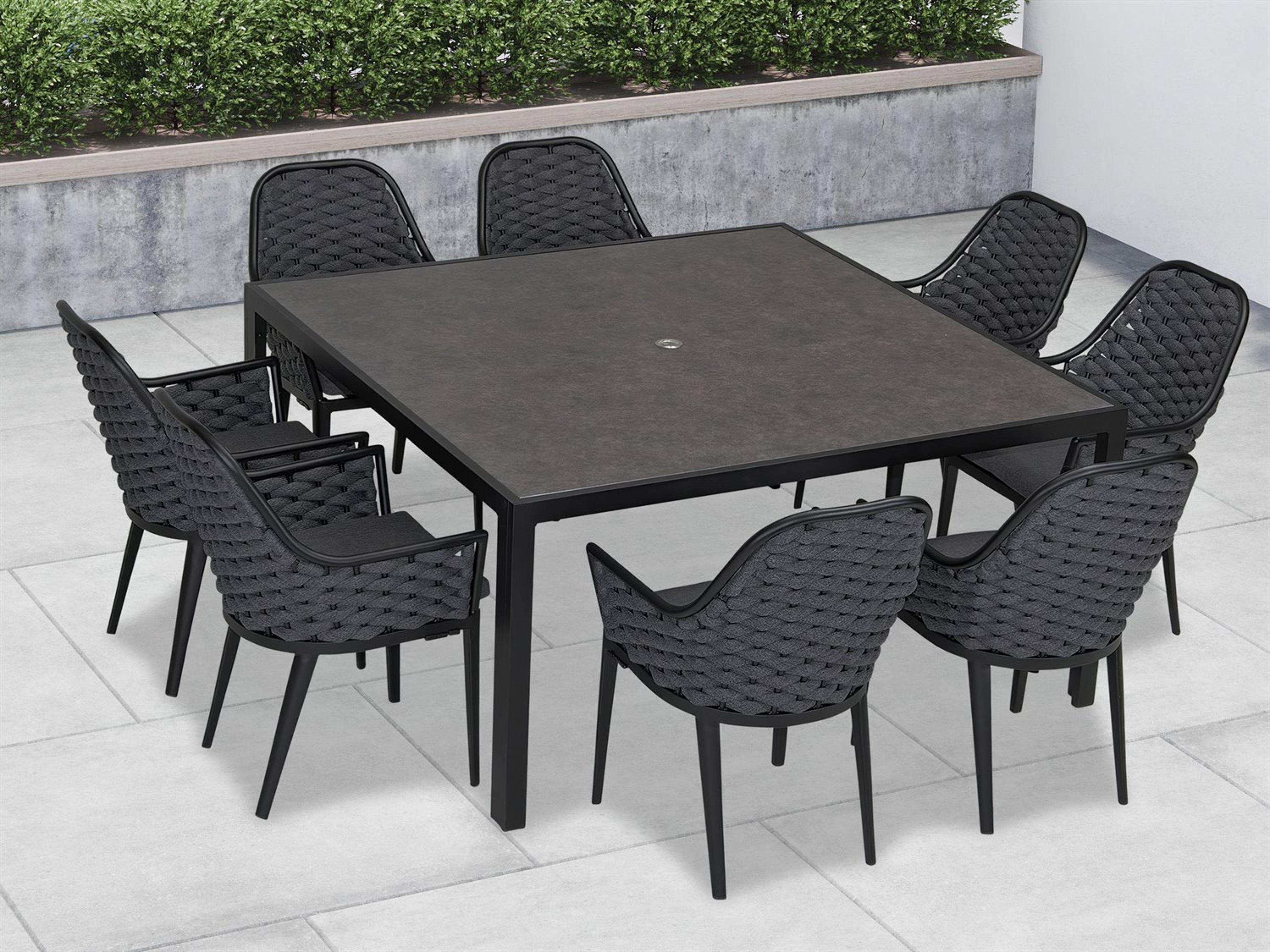Harmonia Living Parlor Aluminum Rope 9 Piece Seat Outdoor Dining Set