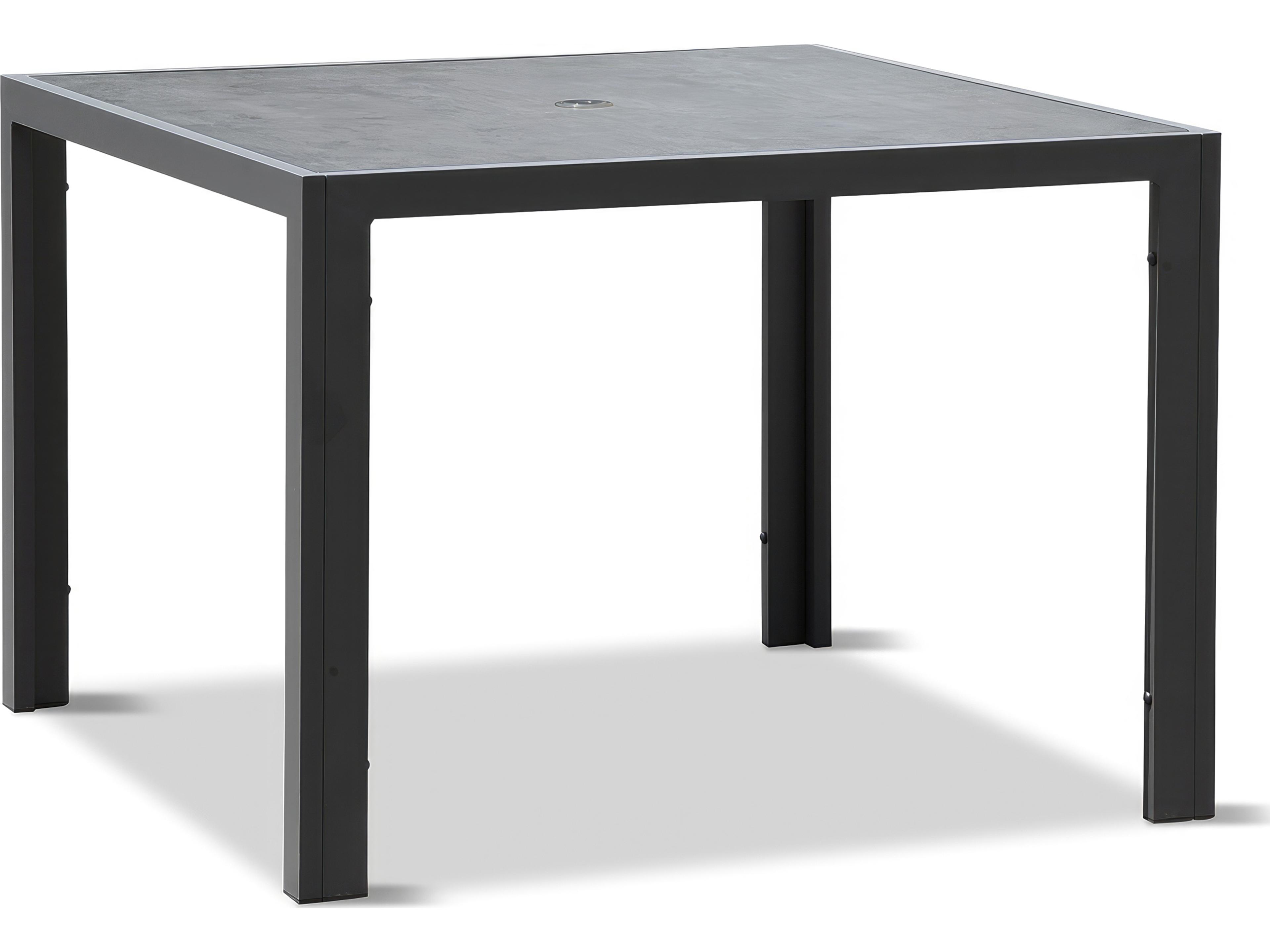 Harmonia Living Staple Aluminum Square Glass Top Dining table with Umbrella Hole