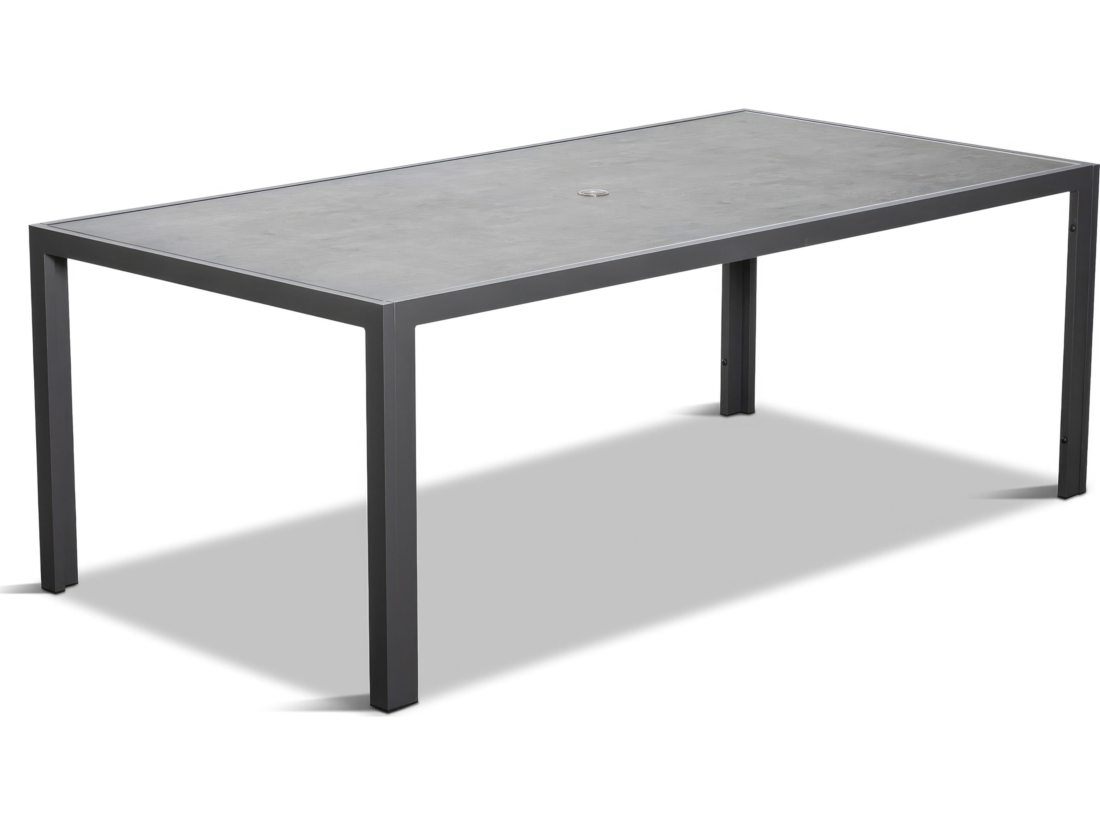 Harmonia Living Staple Aluminum Rectangular Glass Top Dining table with Umbrella Hole