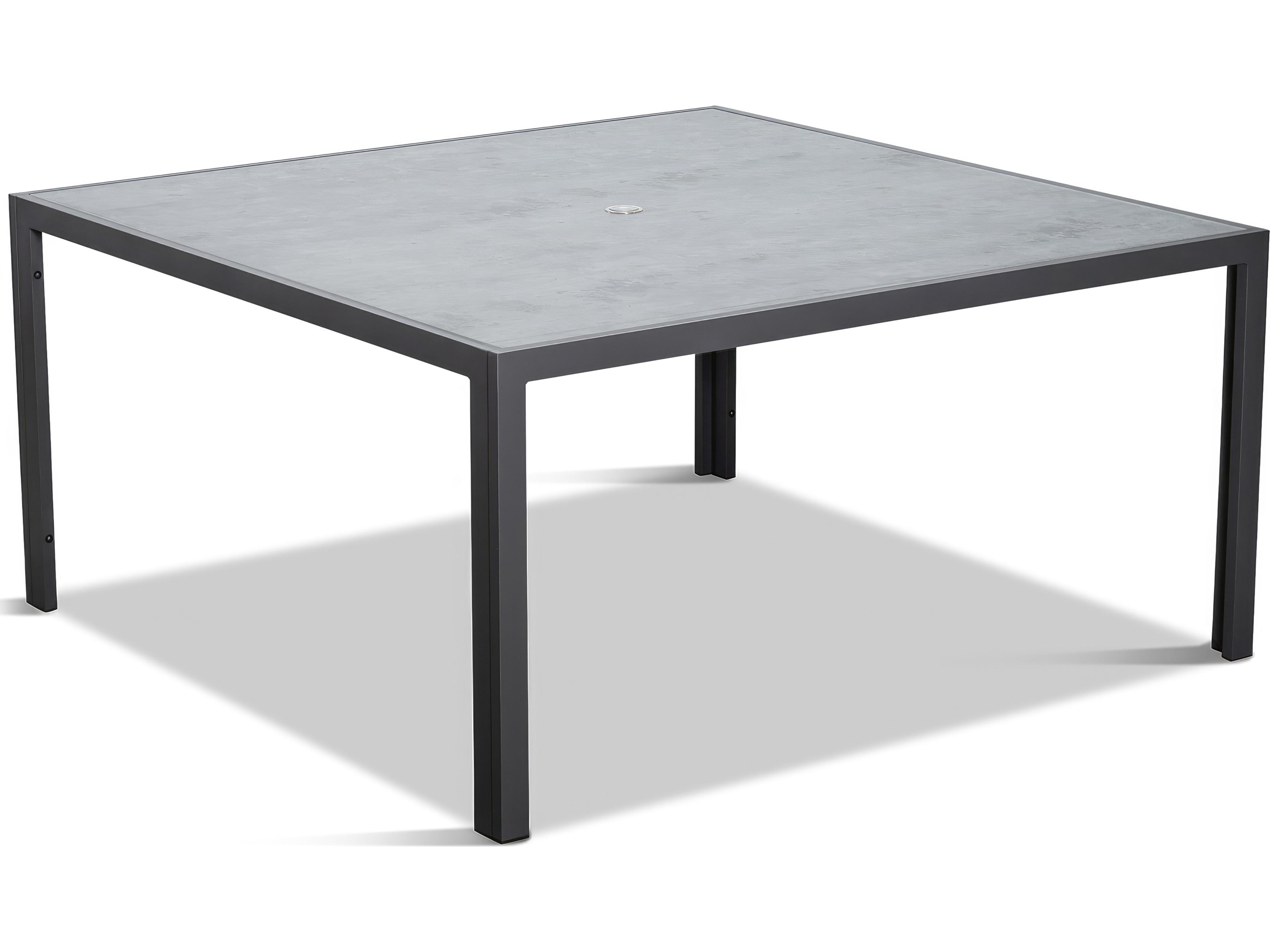 Harmonia Living Staple Aluminum Square Glass Top Dining table with Umbrella Hole