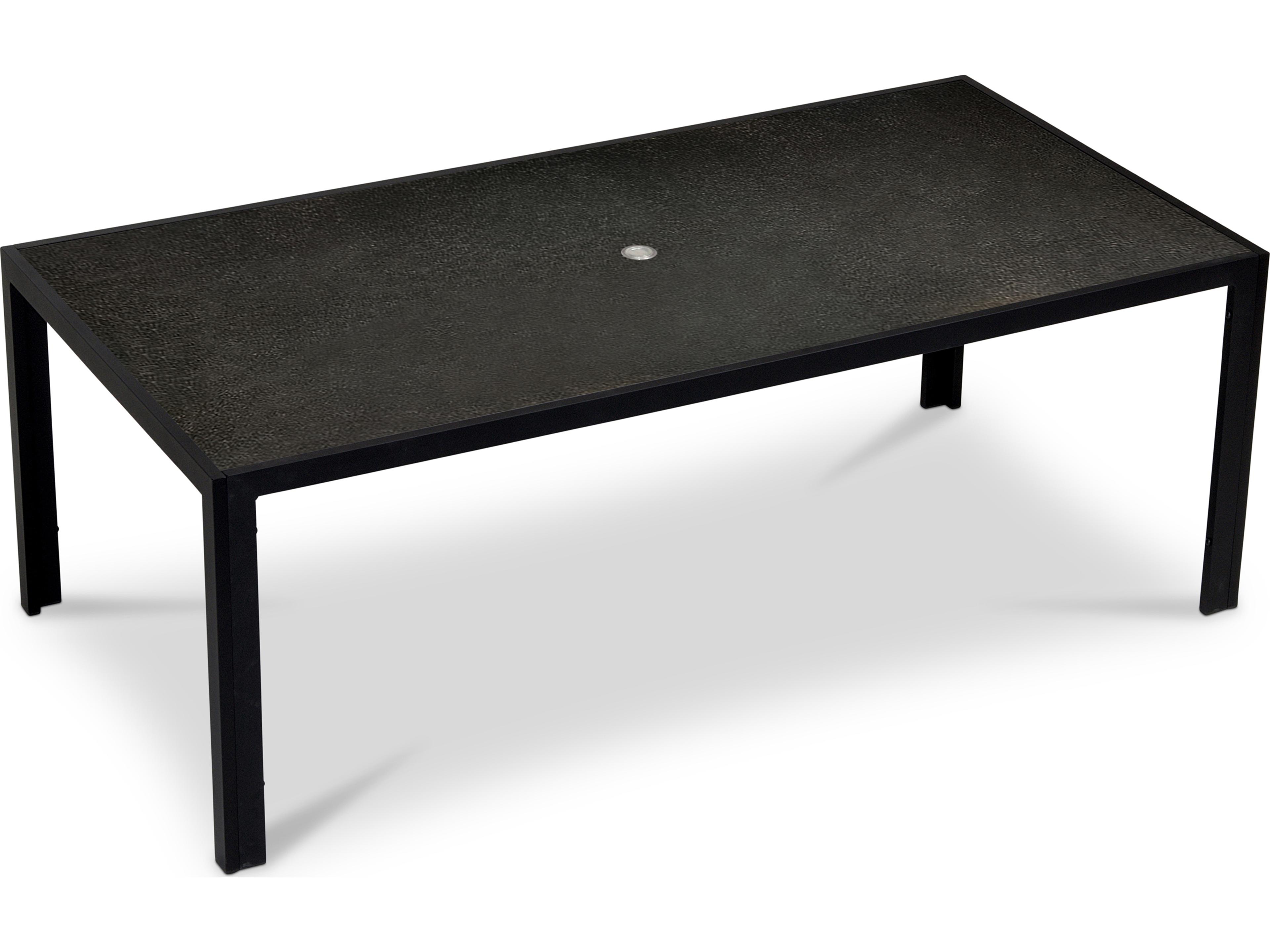 Harmonia Living Staple Aluminum Rectangular Glass Top Dining table with Umbrella Hole