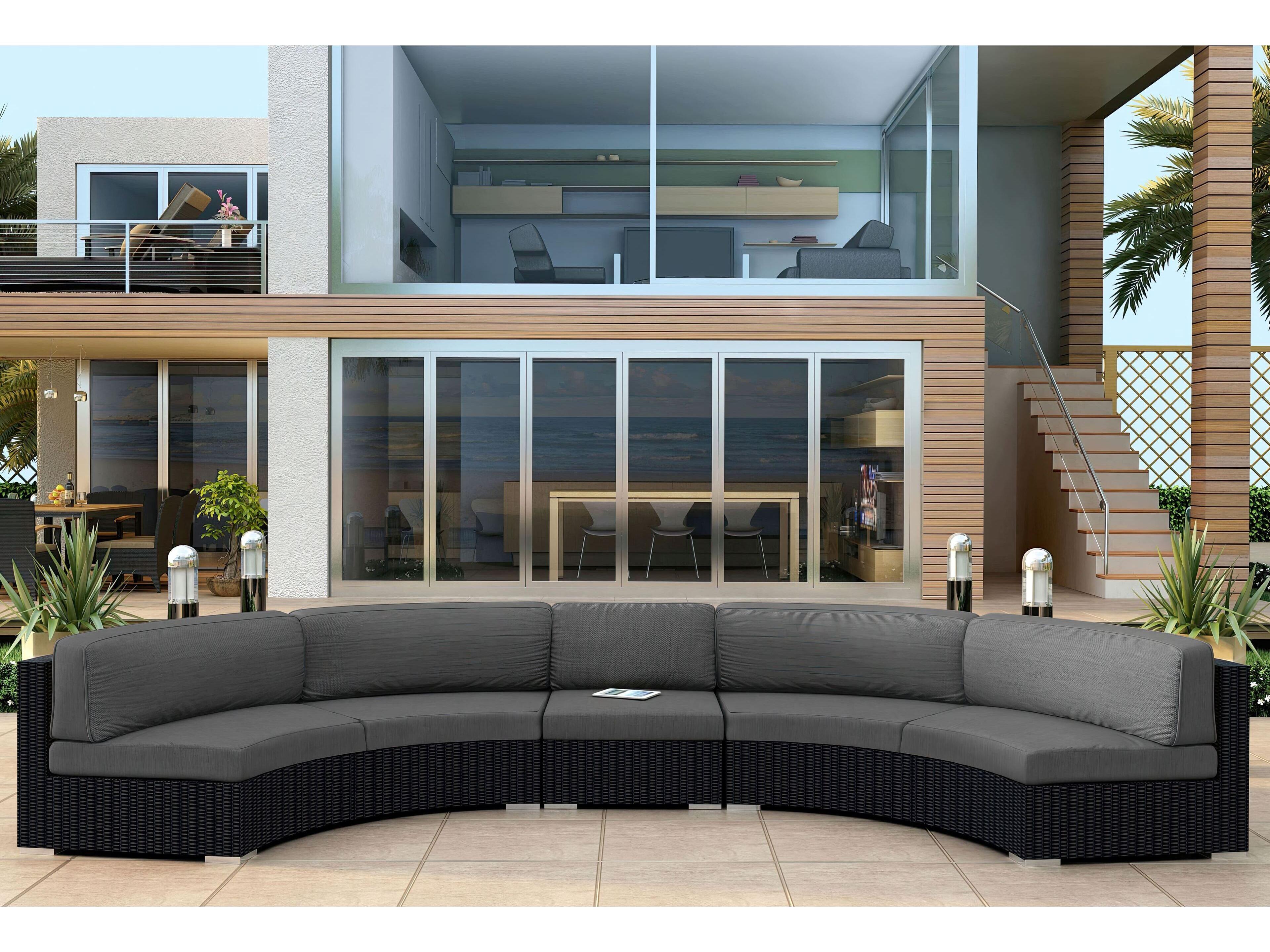 Harmonia Living Urbana HDPE Wicker 3 Piece Extended Curve Sectional Lounge Chair