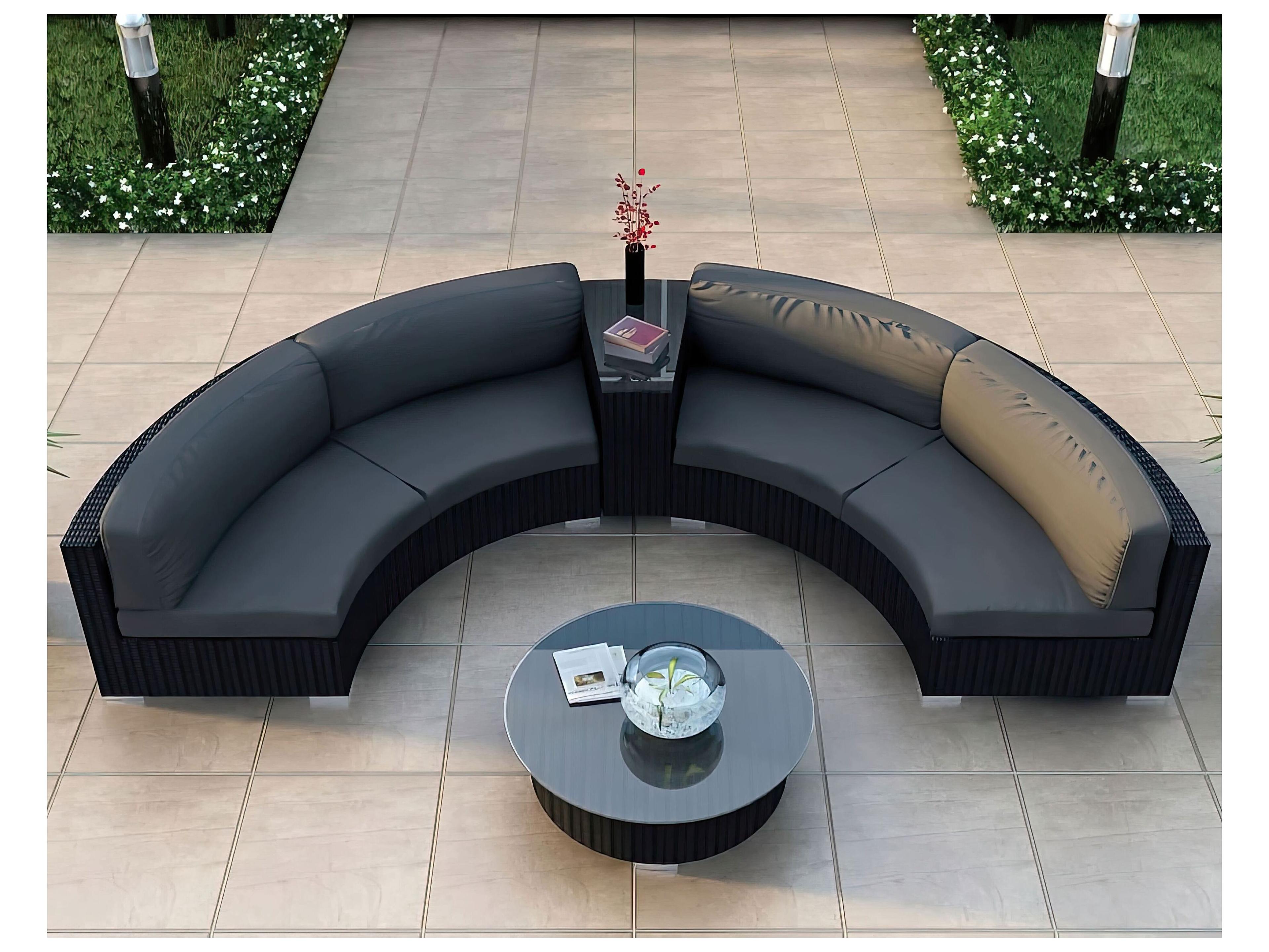 Harmonia Living Urbana HDPE Wicker 4 Piece Curve Sectional Outdoor Lounge Set