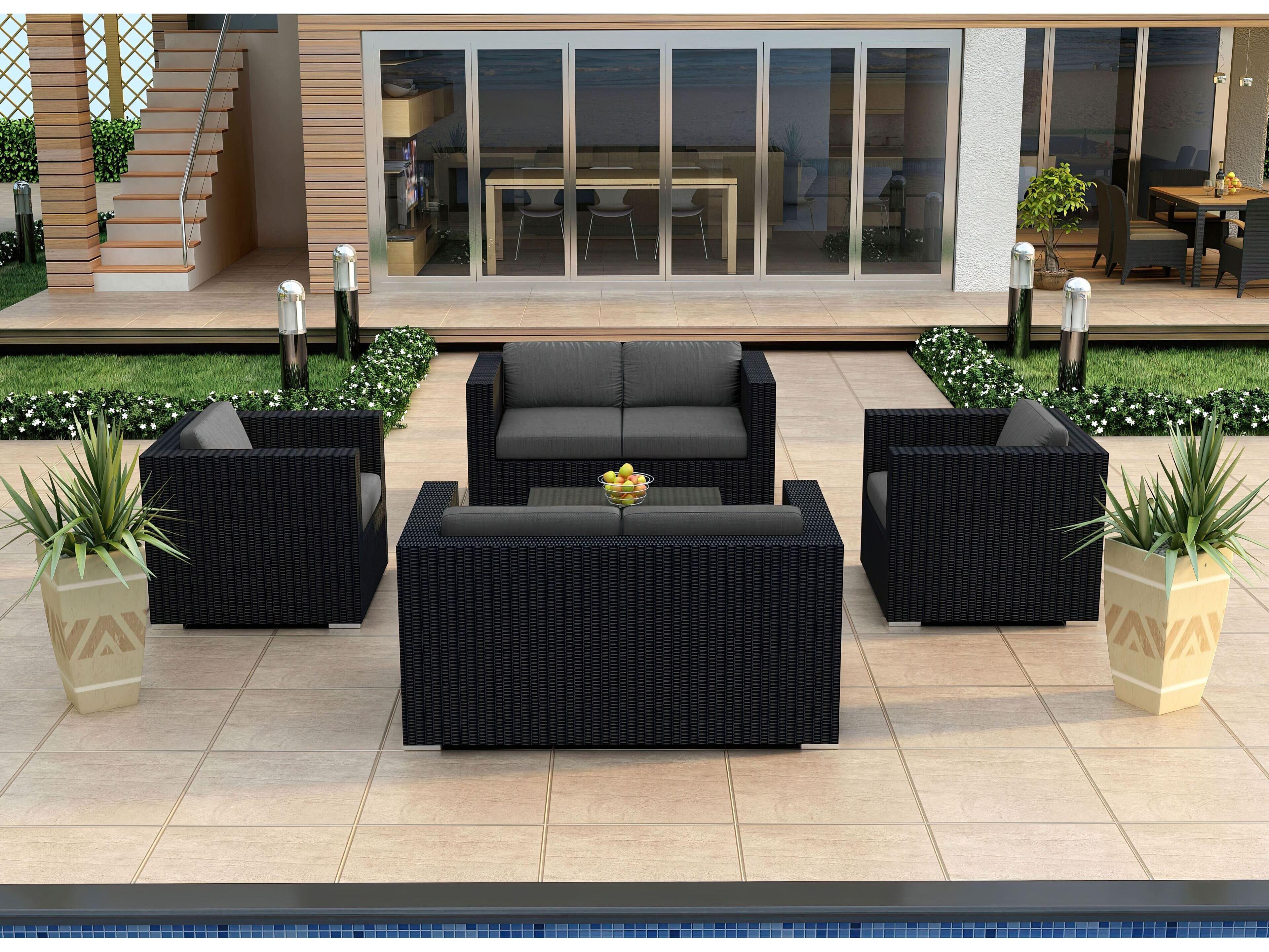 Harmonia Living Urbana HDPE Wicker 5 Piece Outdoor Patio Lounge Set