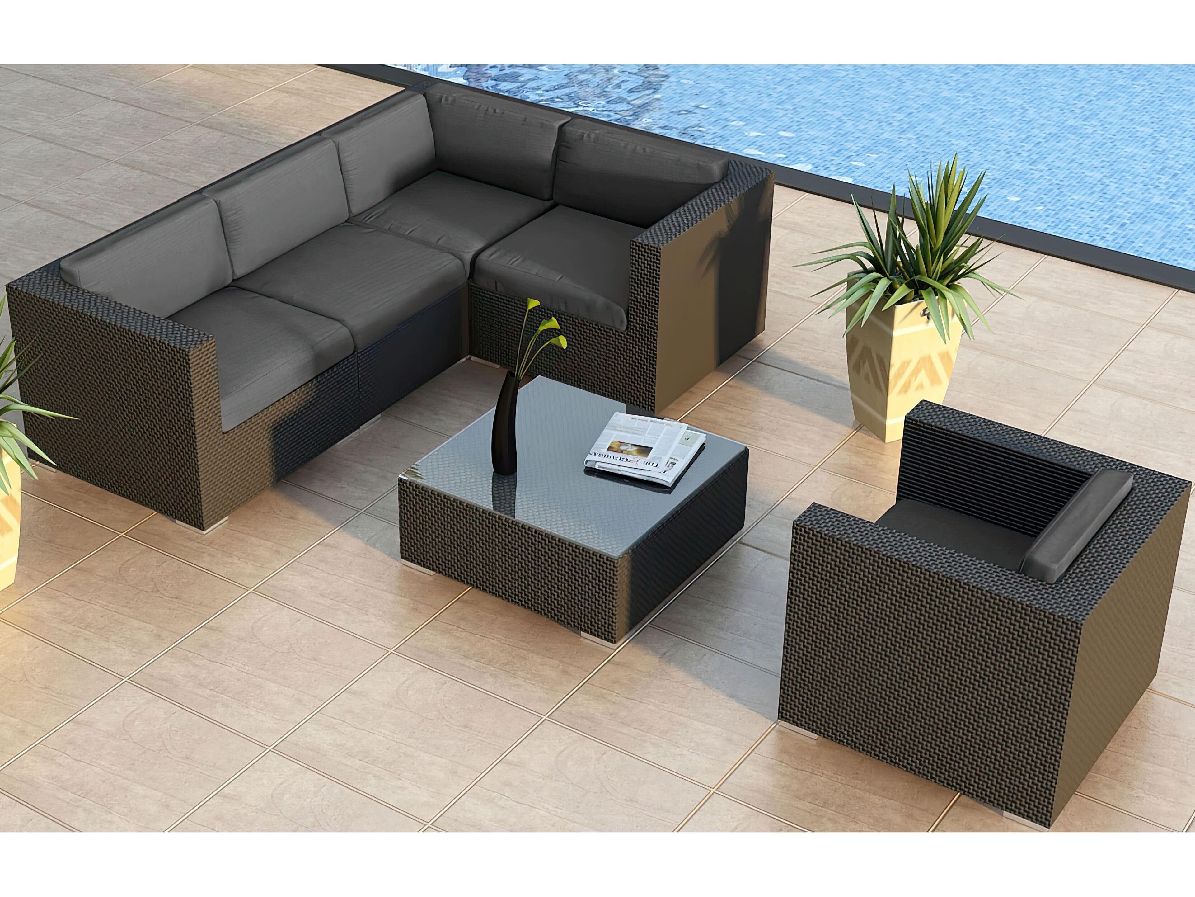 Harmonia Living Urbana HDPE Wicker 5 Piece Sectional Outdoor Lounge Set
